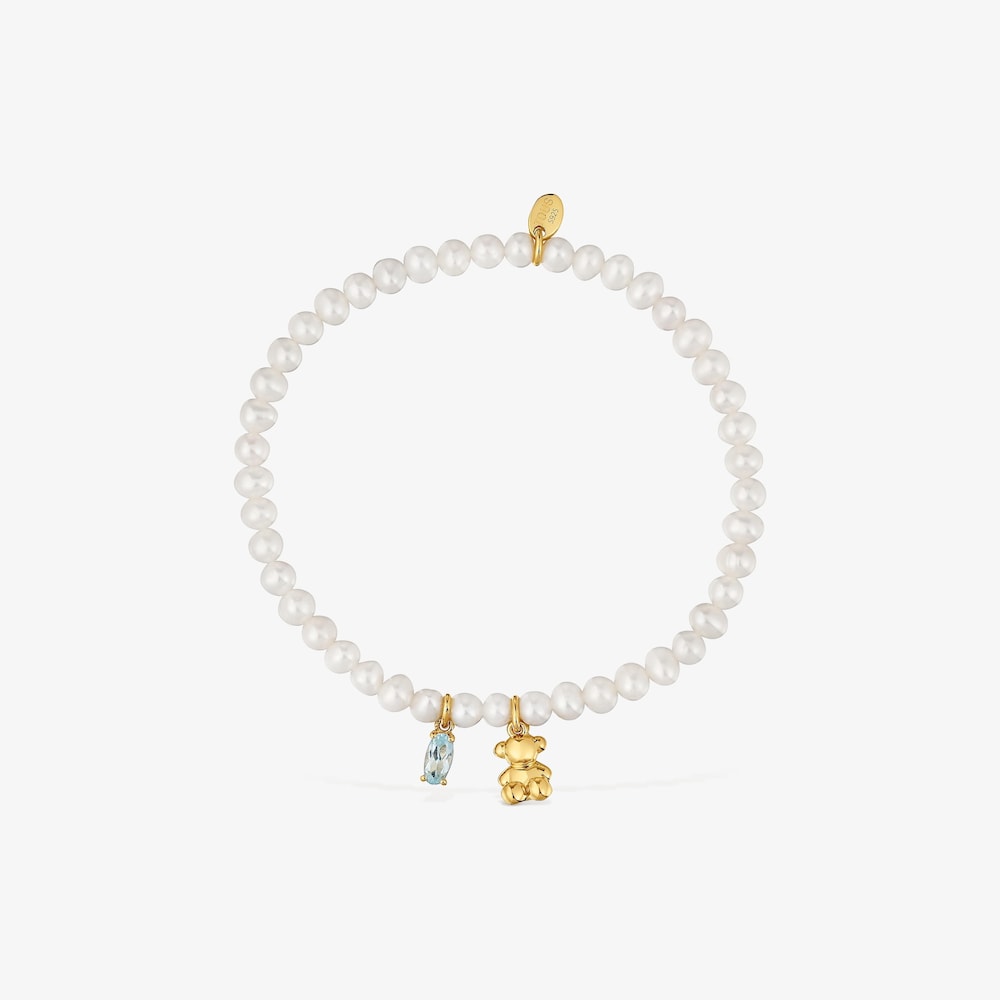 Elastick&yacute; N&aacute;ramek s&nbsp;pozlacen&yacute;m stř&iacute;brem, uměle vypěstovan&yacute;mi perlami a&nbsp;topazem Bold Bear