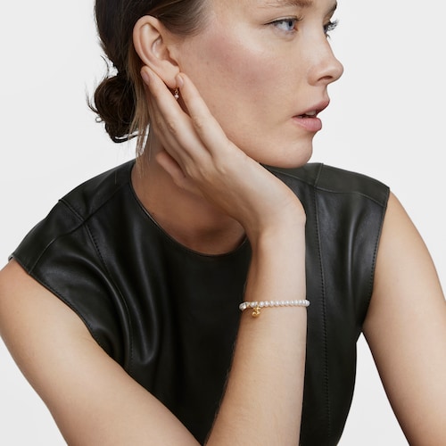 Elastic Bracelet with gold plating over silver, cultured pearl and topaz Bold Bear
