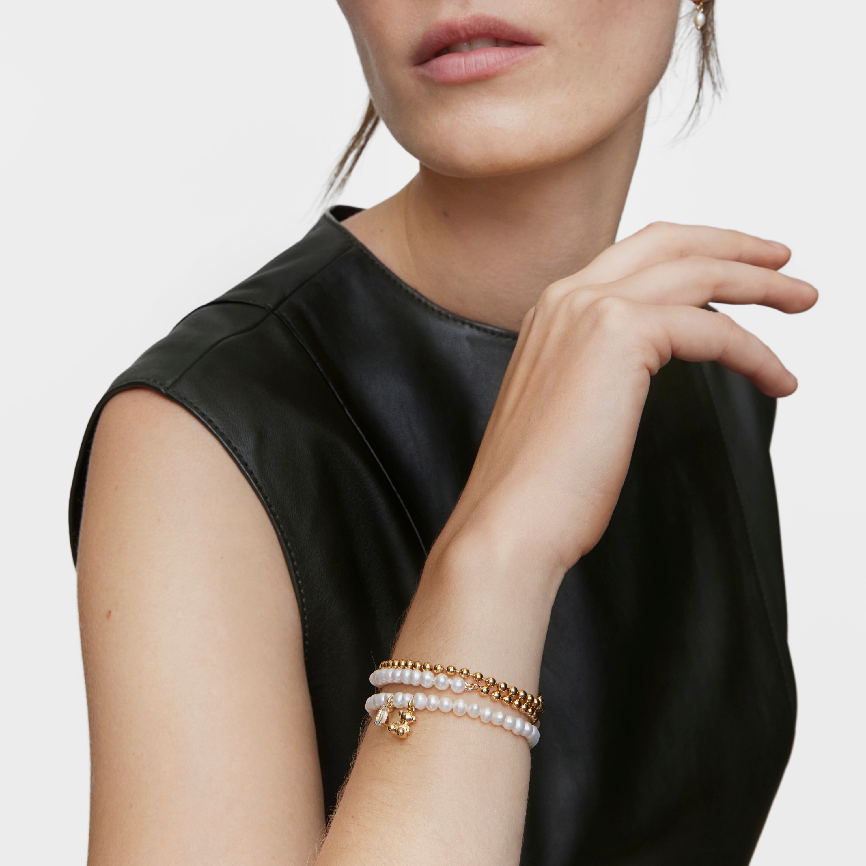 Elastic Bracelet with 18K gold vermeil, cultured pearl and topaz Bold Bear