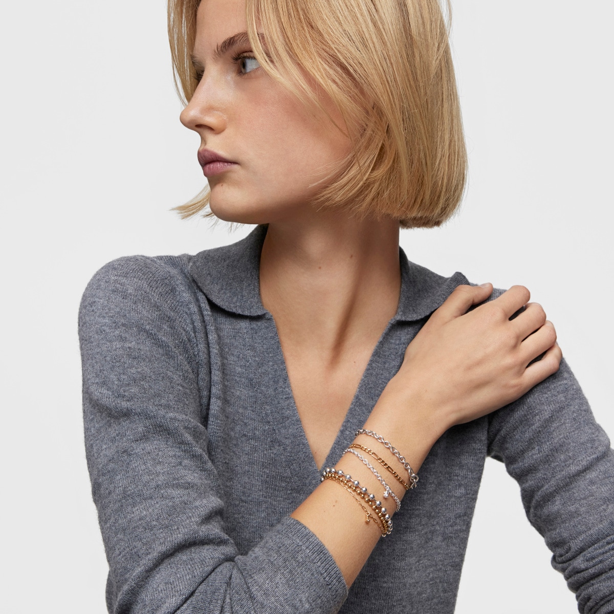 Chain Bracelet with 18 kt gold plating over silver and oval rings Bold Bear image number 4