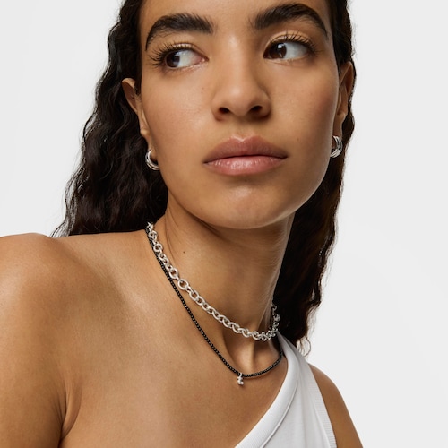 Silver Bold Bear Necklace with onyx and bear charm