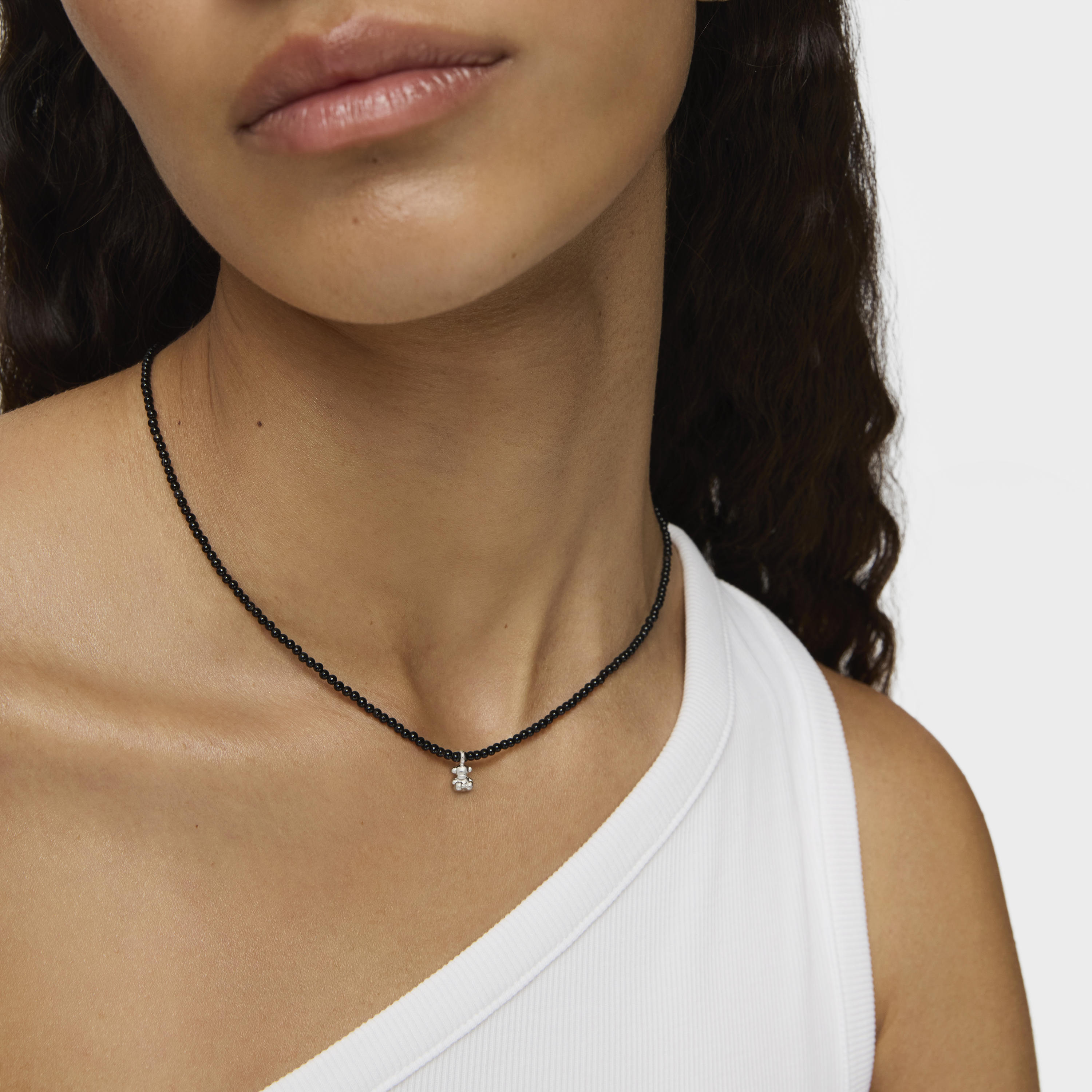 Silver Bold Bear Necklace with onyx and bear charm