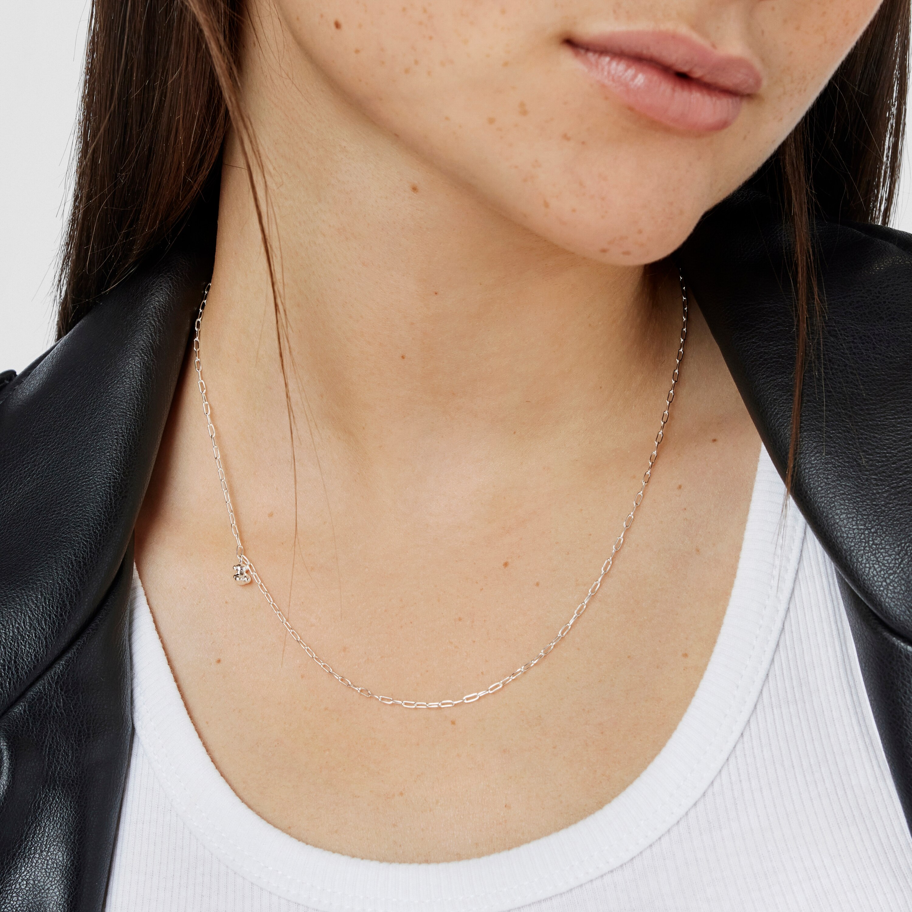 Silver Bold Bear Necklace with oval rings