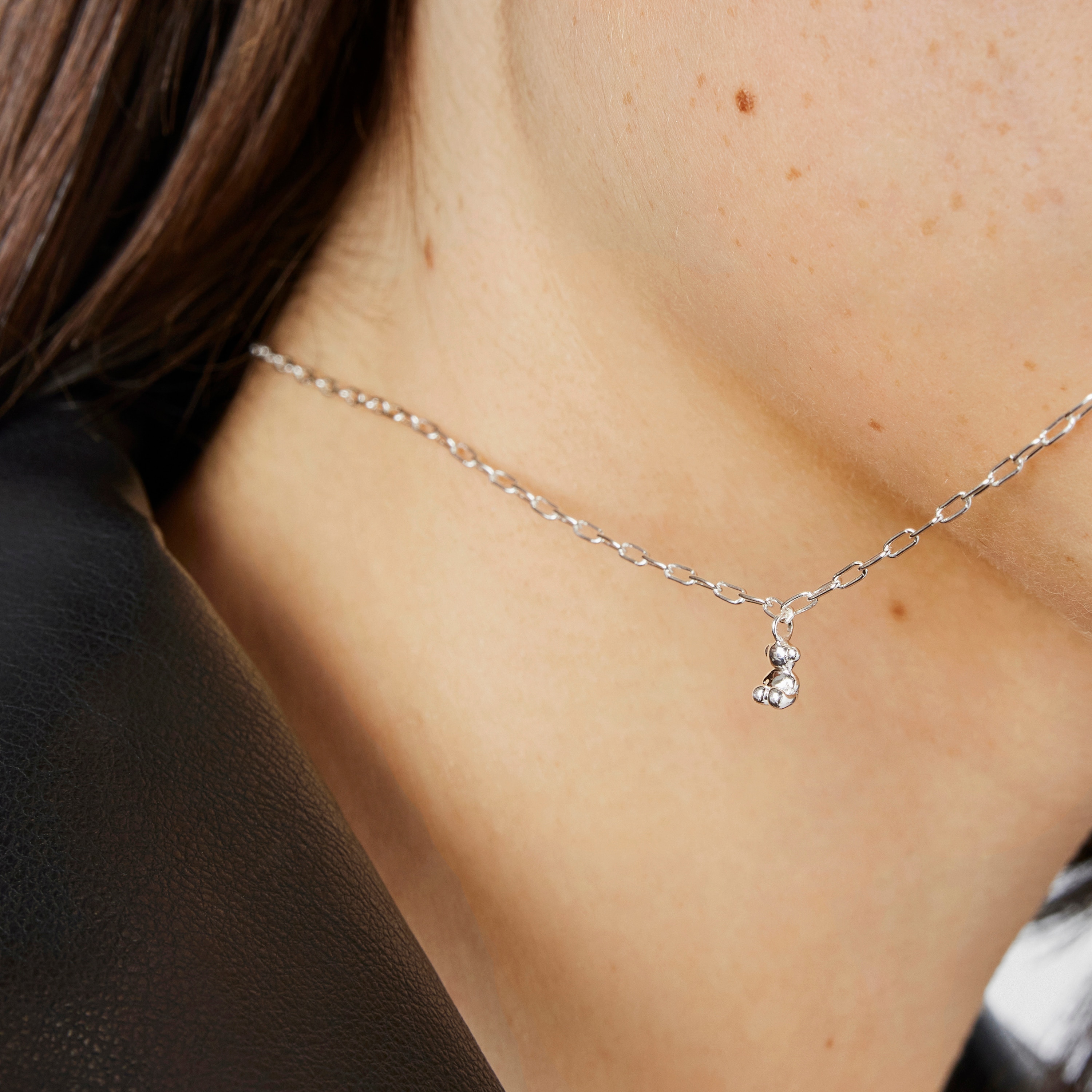 Silver Bold Bear Necklace with oval rings