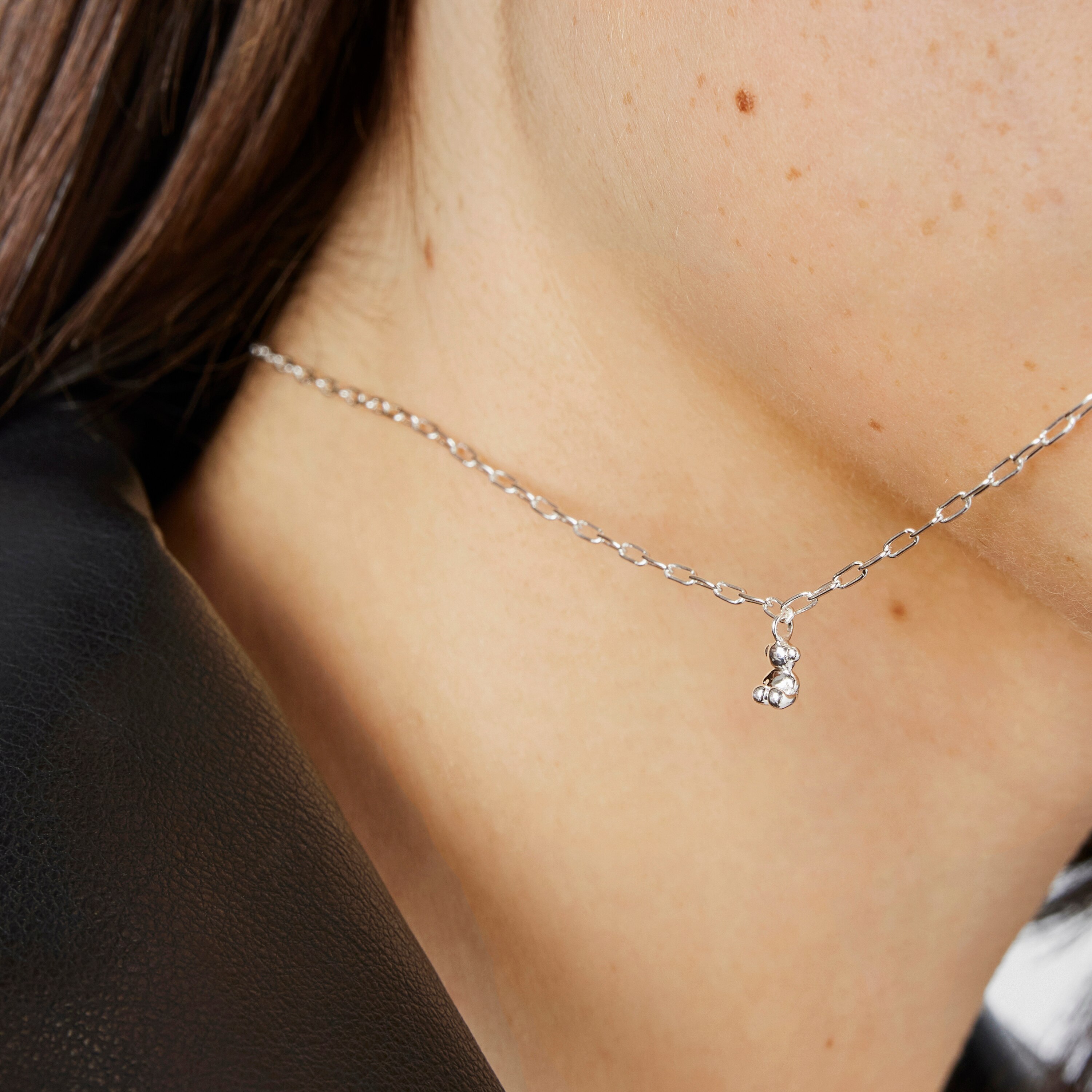 Silver Bold Bear Necklace with oval rings