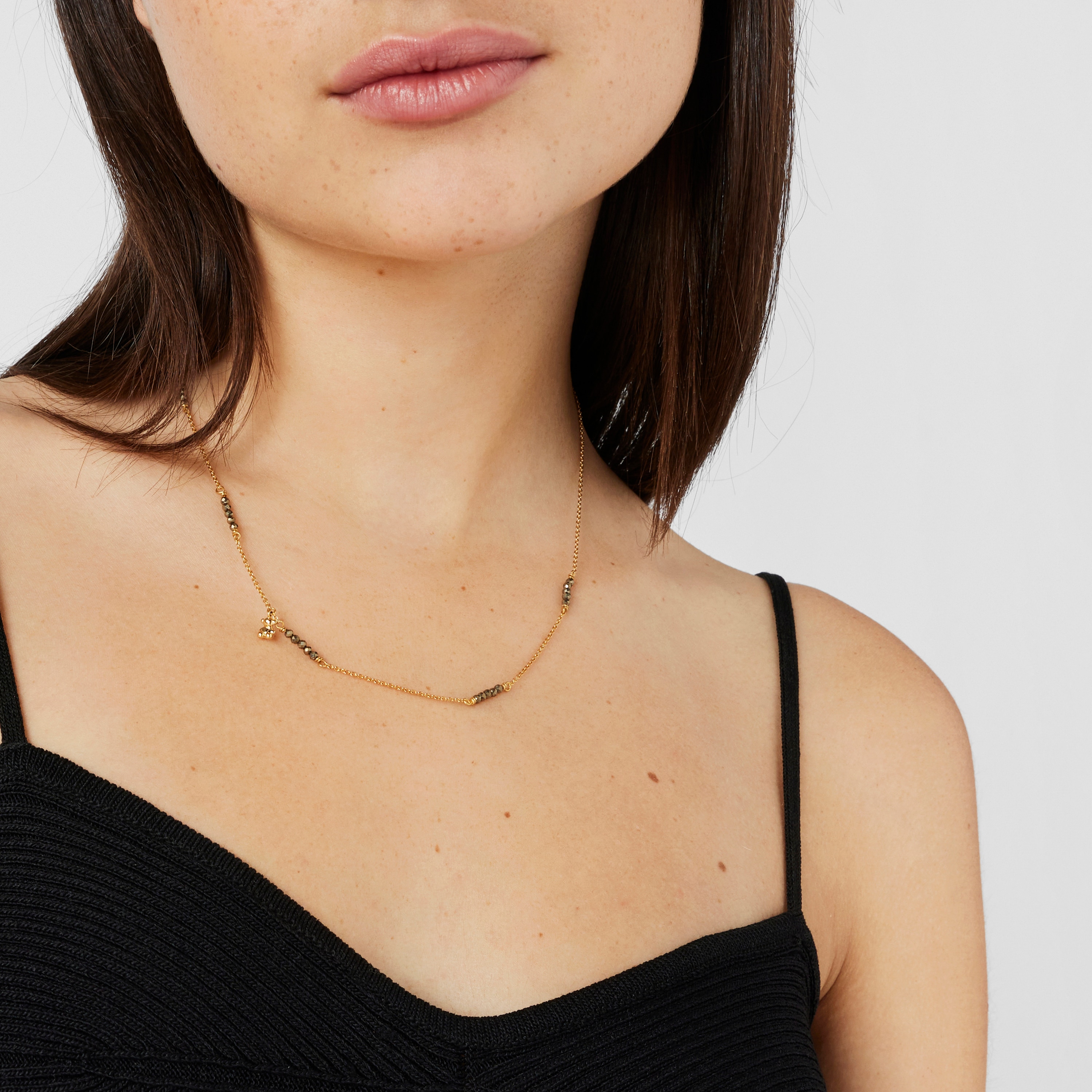 Silver vermeil Bold Bear Necklace with pyrite