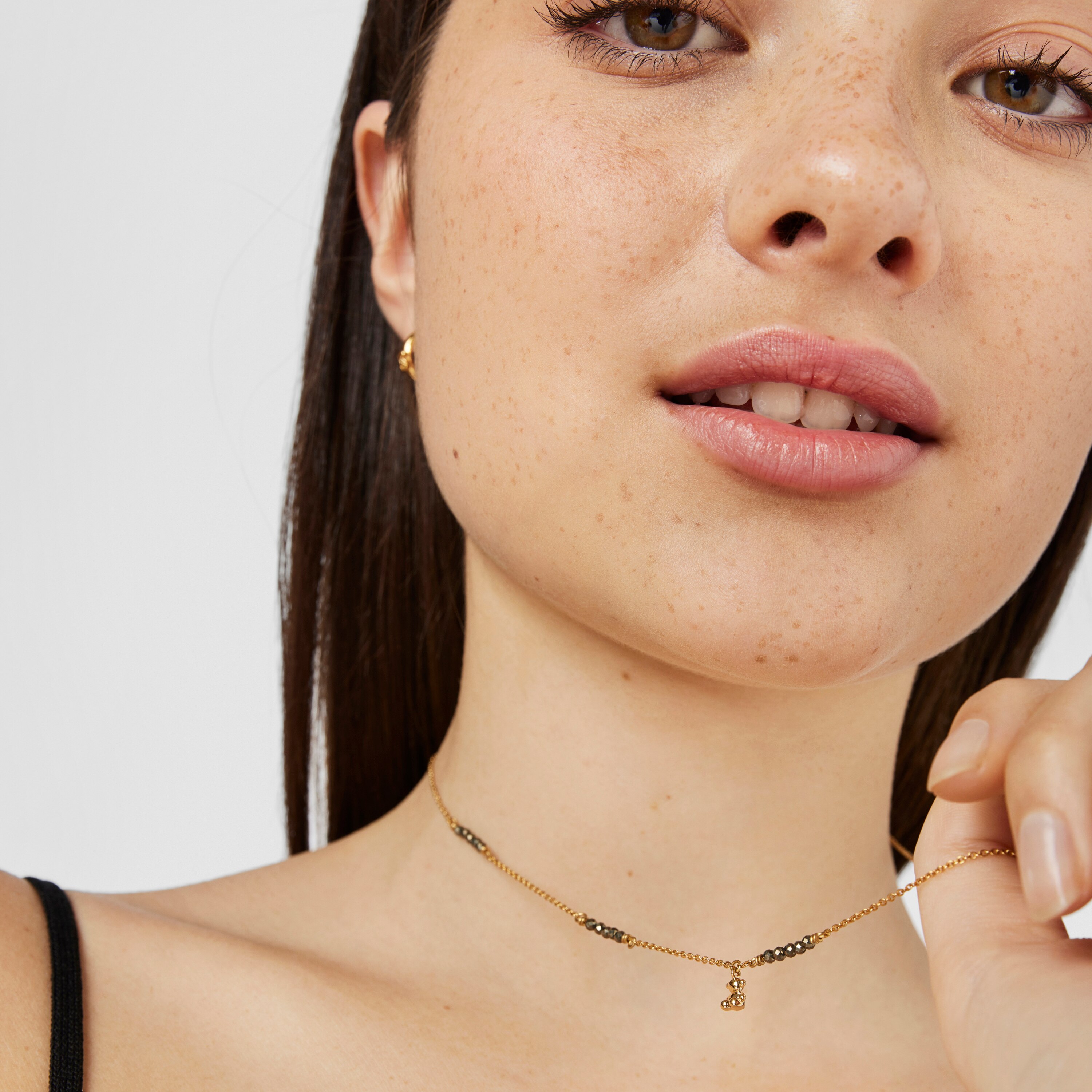 Silver vermeil Bold Bear Necklace with pyrite | TOUS
