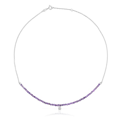 Silver and amethyst Necklace Bold Bear