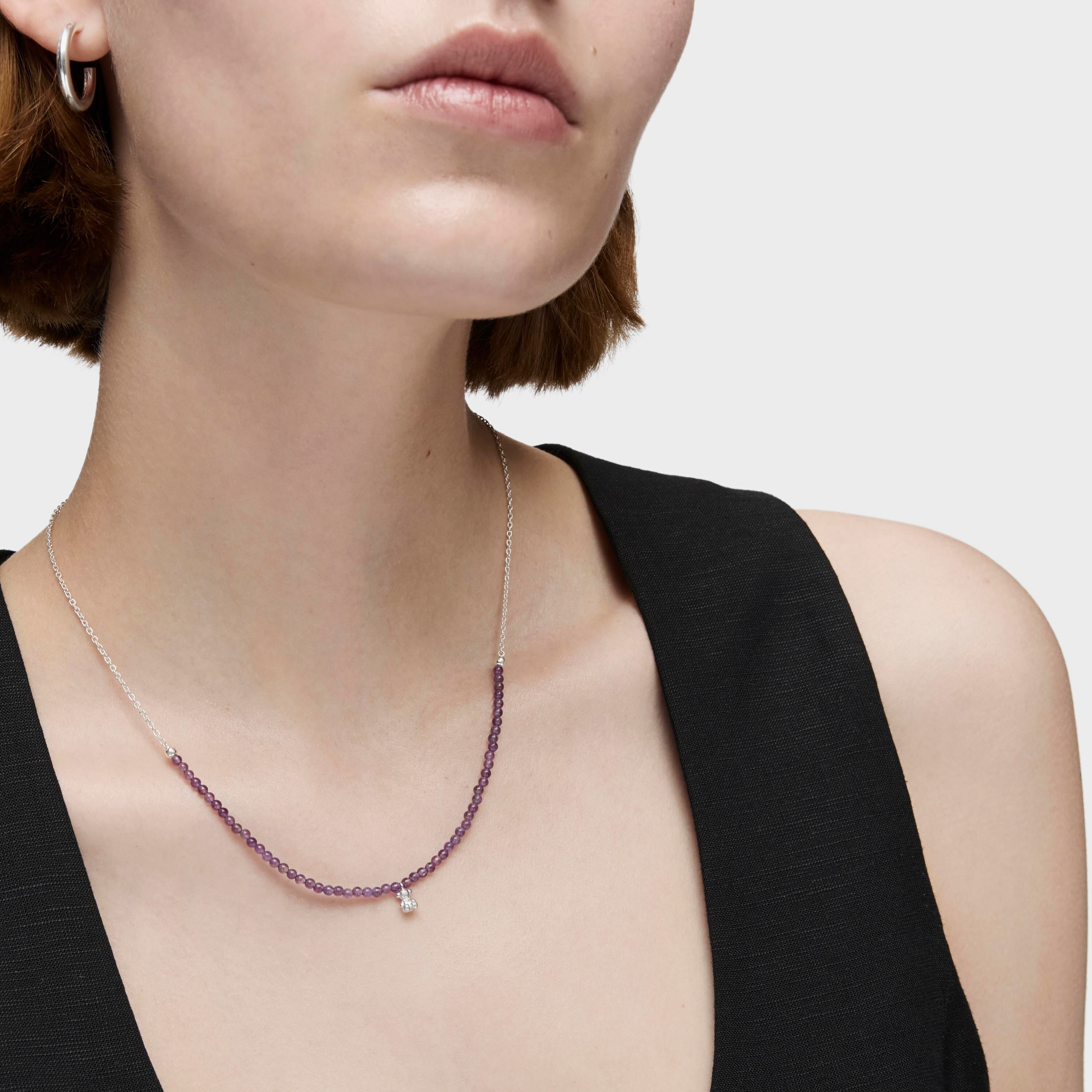 Silver and amethyst Necklace Bold Bear