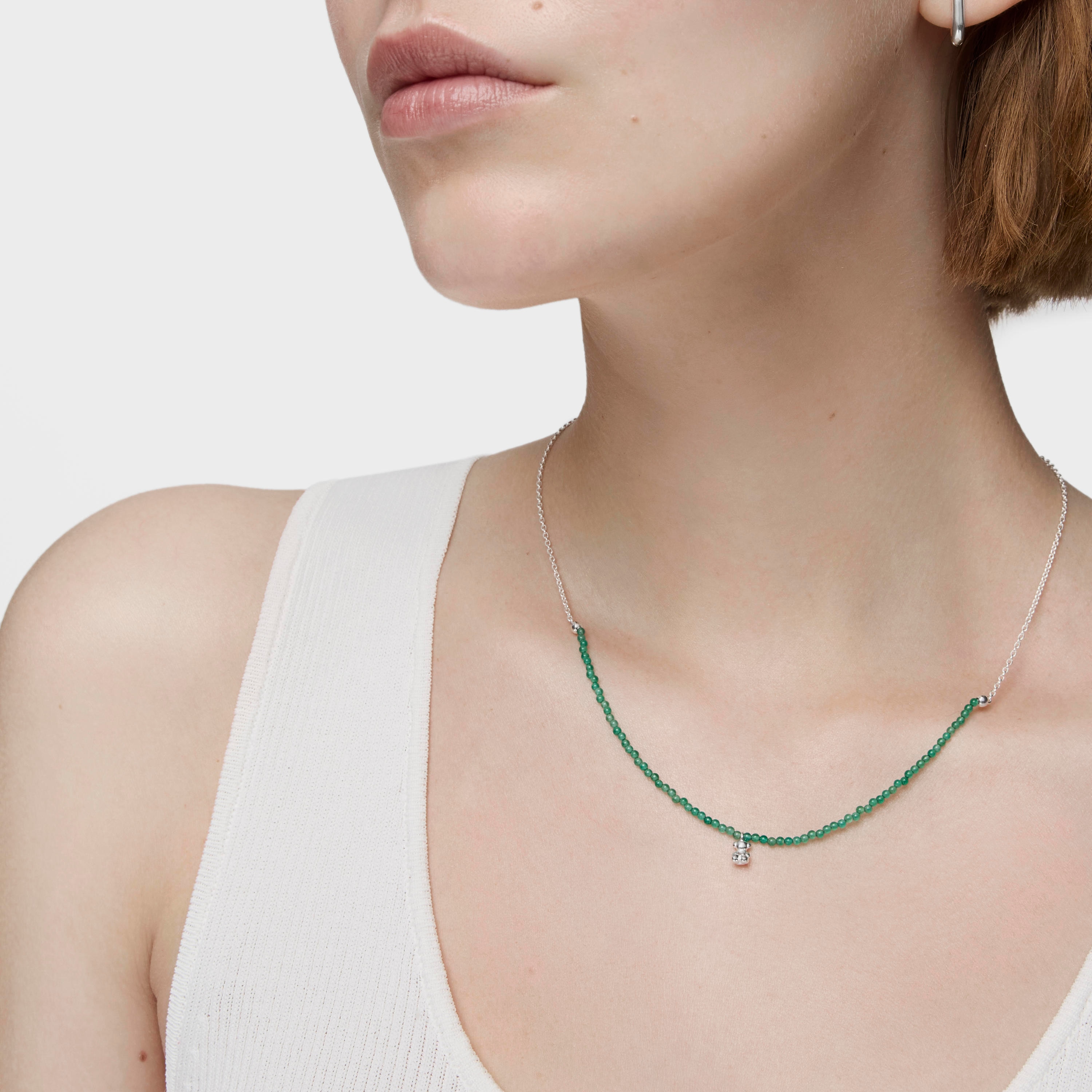 Silver and treated green chalcedony Necklace Bold Bear