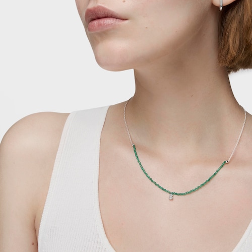 Collar de plata y calcedonia verde tratada Bold Bear