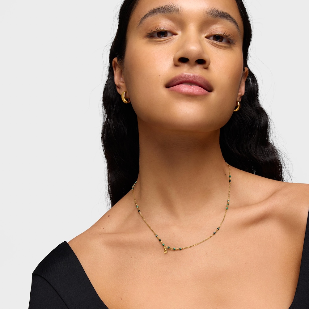 Naszyjnik ze srebra vermeil i malachitu Bold Bear