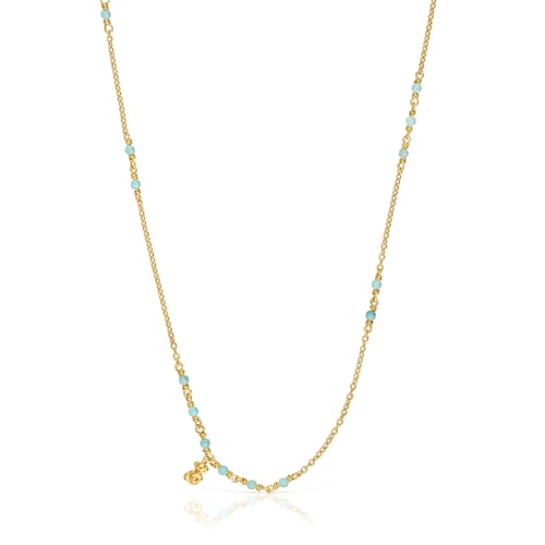 Collar con baño de oro 18 kt sobre plata y amazonita Bold Bear