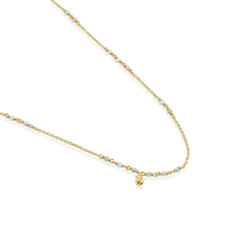 Collar con baño de oro 18 kt sobre plata y amazonita Bold Bear image number 2