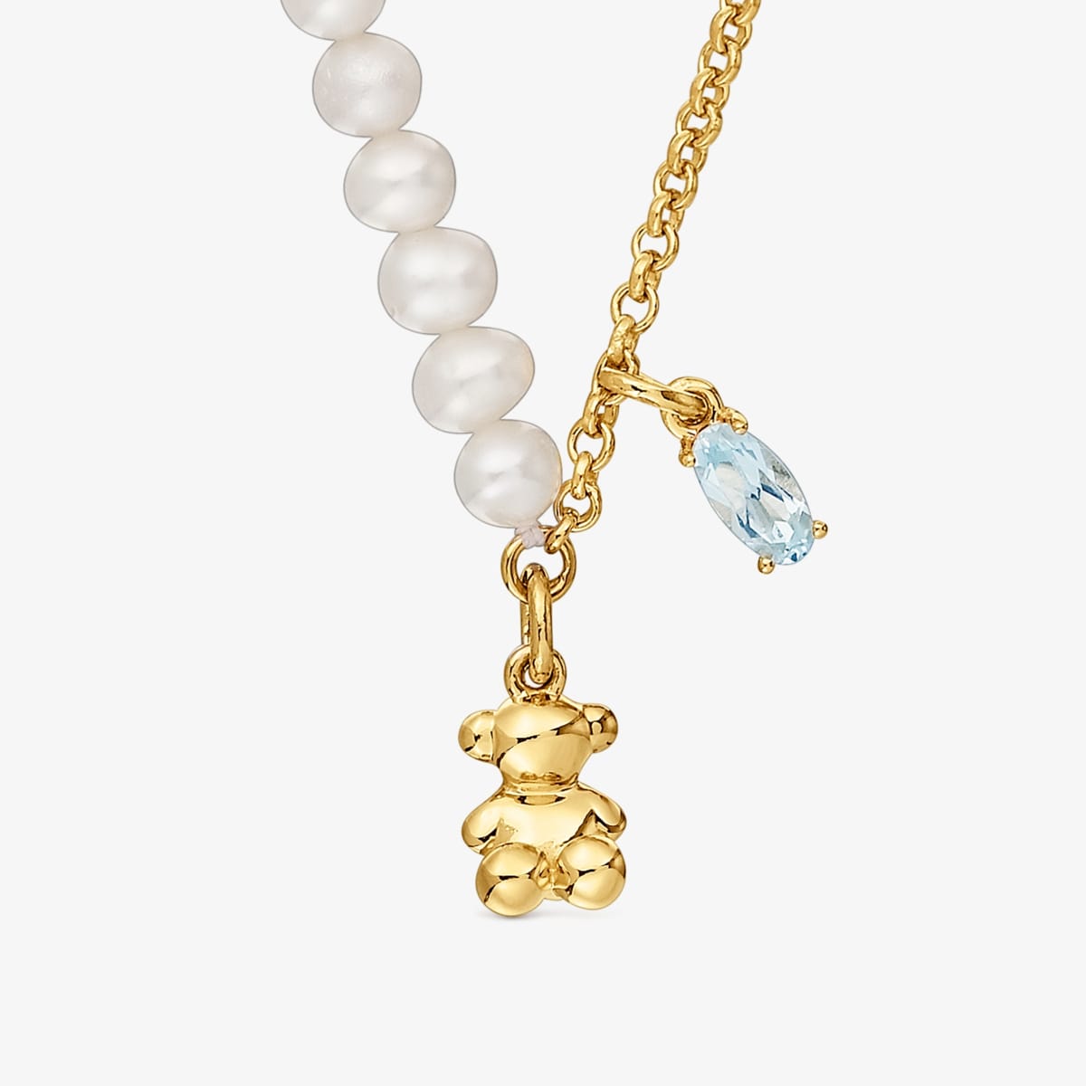Tous - Collar Corto Oso Con Baño De Oro Sobre Plata, Perlas Cultivadas Y Topacio Bold Bear - Blanco