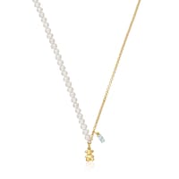 Short bear Necklace with gold plating over silver, cultured pearls and topaz Bold Bear