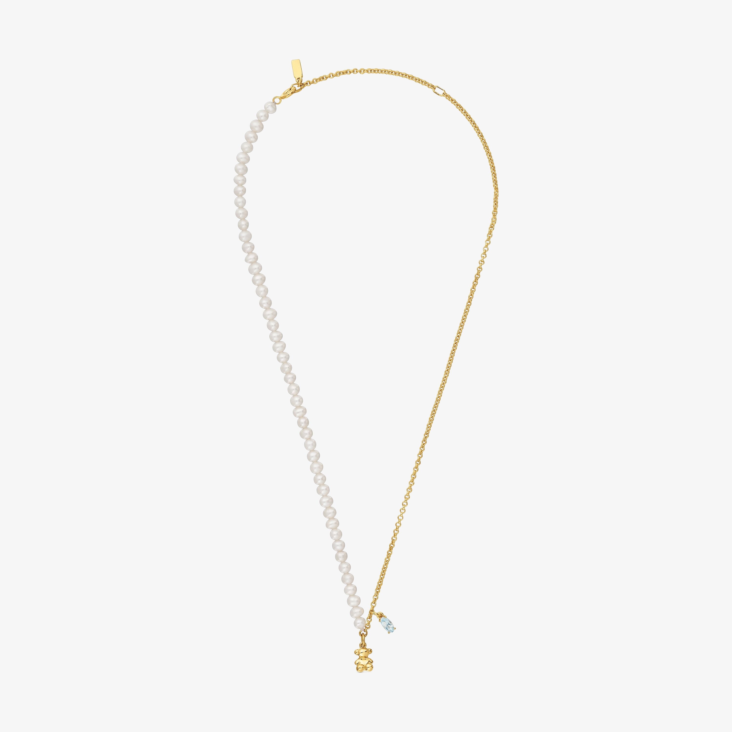Short bear Necklace with 18K gold vermeil, cultured pearls and topaz Bold Bear