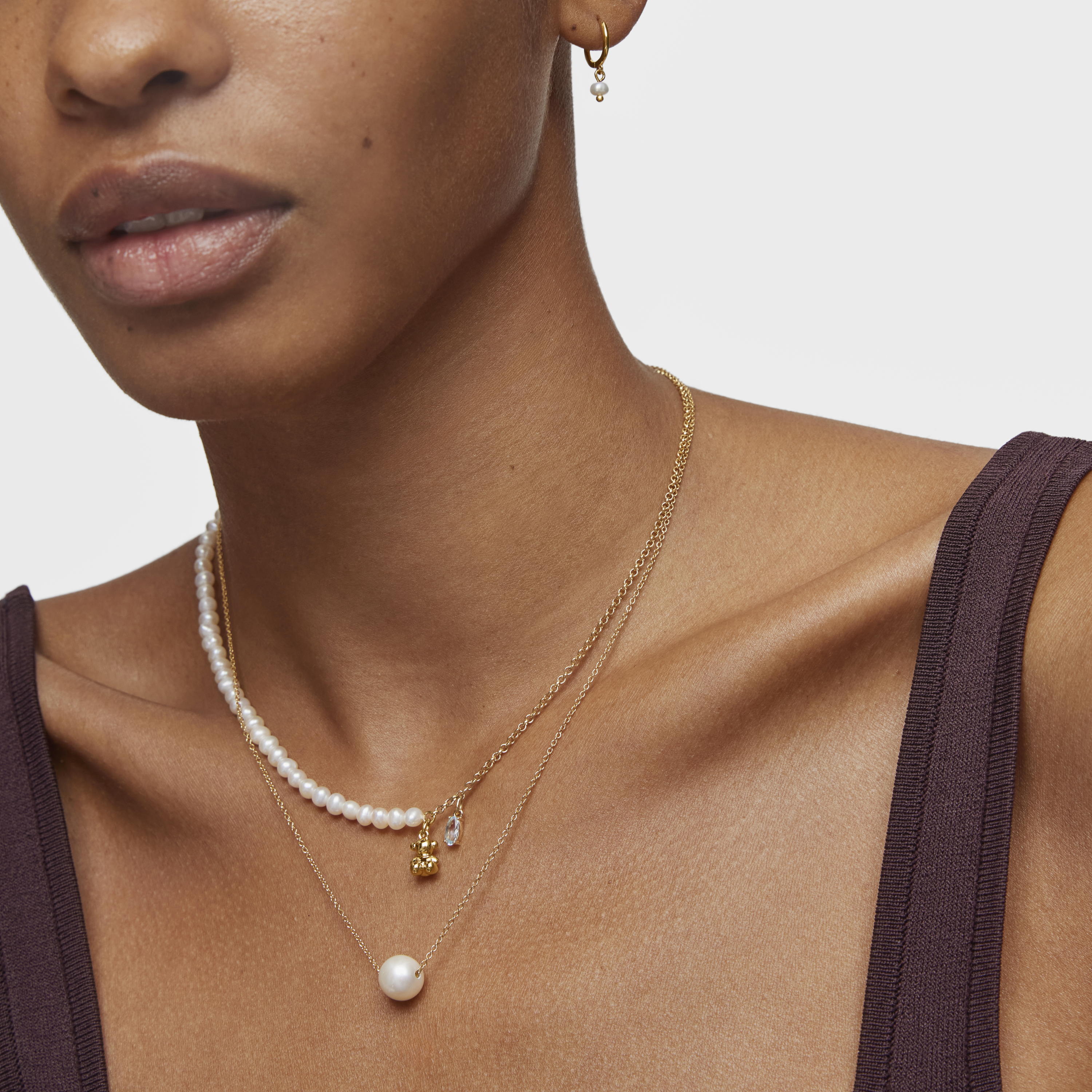 Short bear Necklace with 18K gold vermeil, cultured pearls and topaz Bold Bear