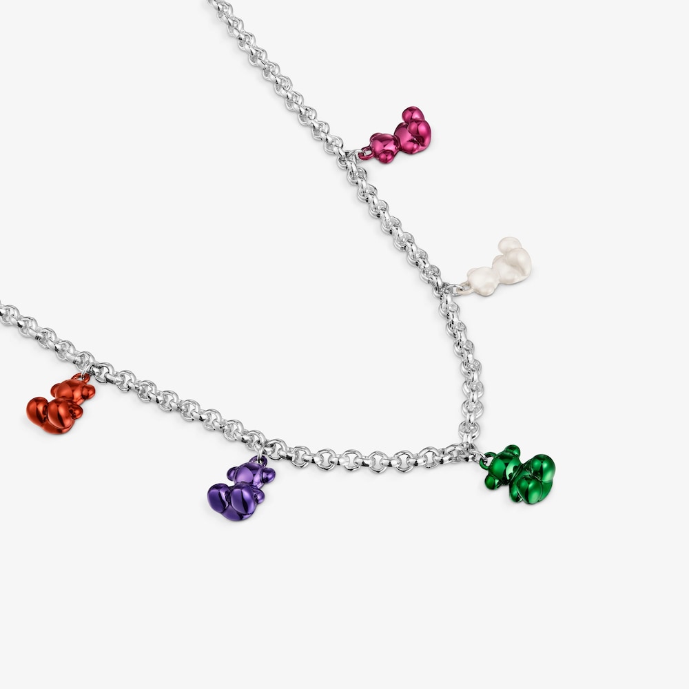 Collar de plata con 5 osos de acero de colores Bold Bear