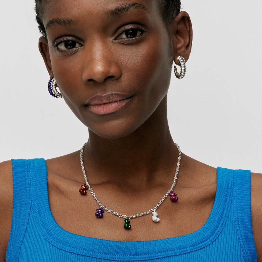 Collar de plata con 5 osos de acero de colores Bold Bear