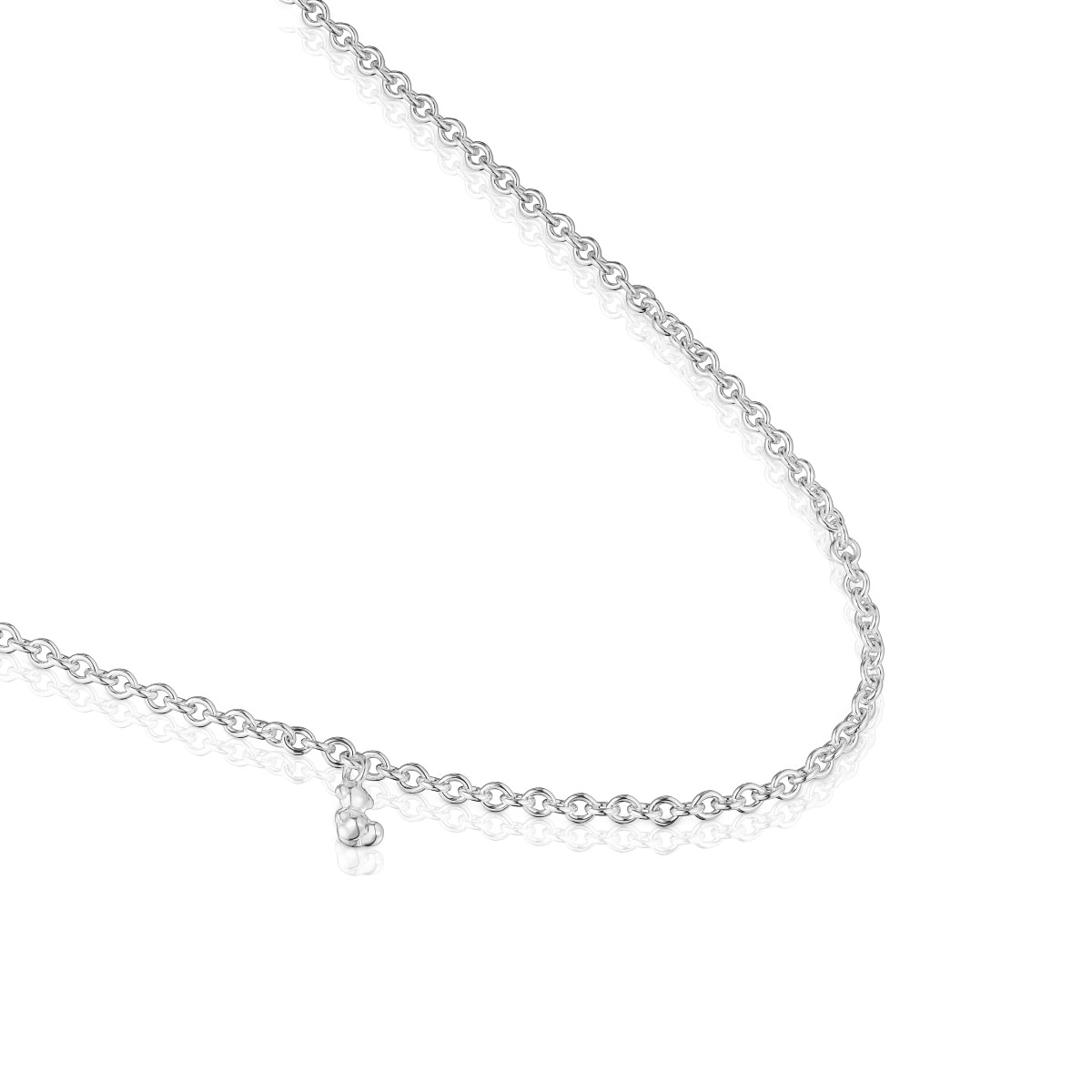 Short silver Necklace with thick round rings Bold Bear