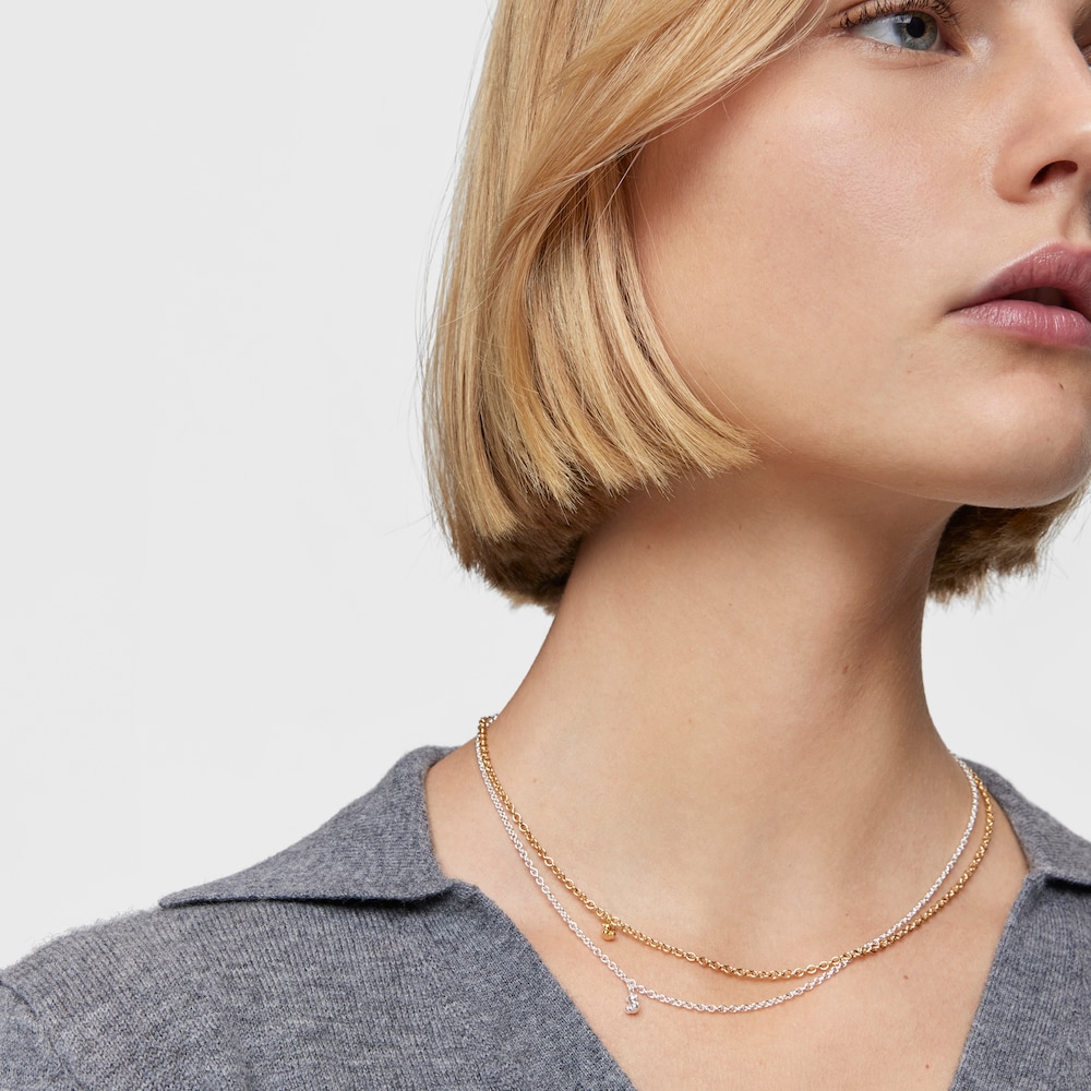 Collana in argento con maglie rotonde fitte corta Bold Bear