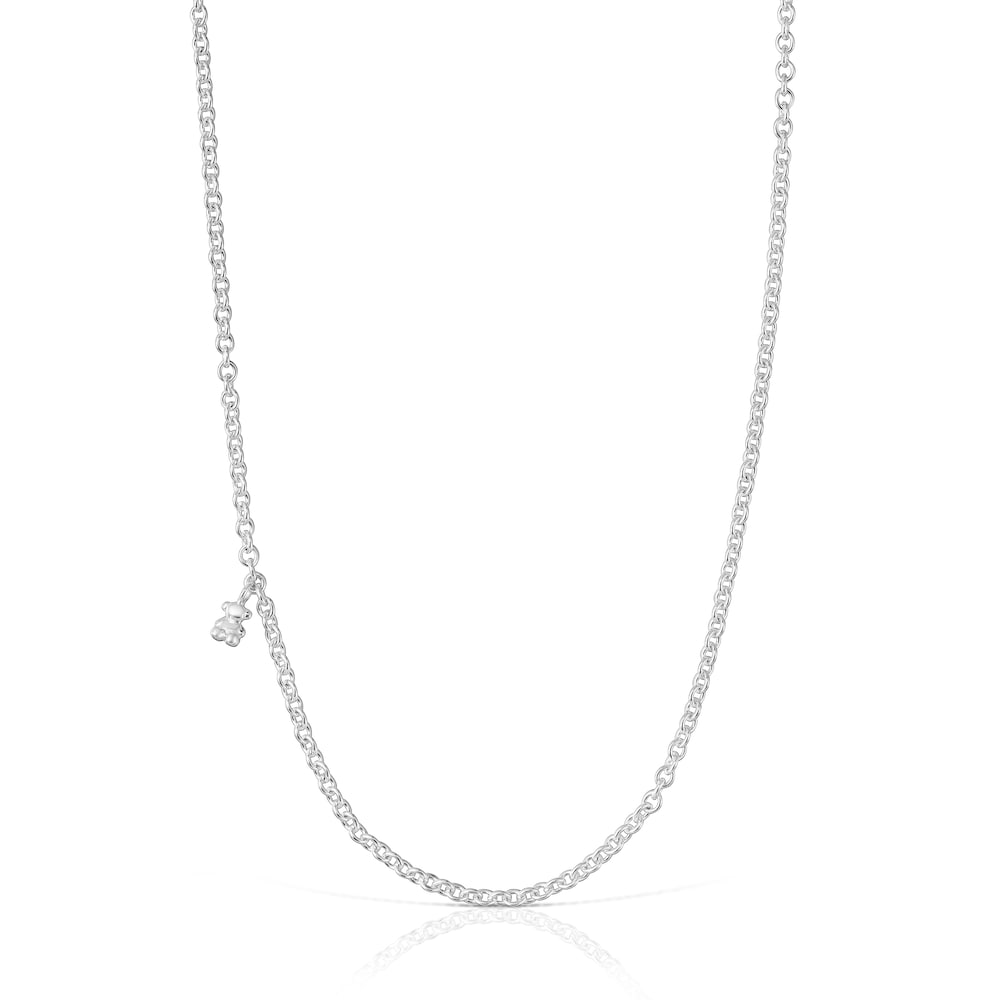 Short silver Necklace with round rings Bold Bear