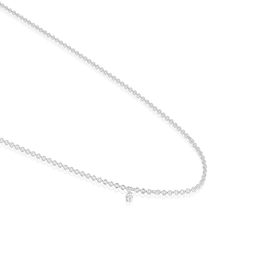 Collar largo de plata con anillas redondas Bold Bear