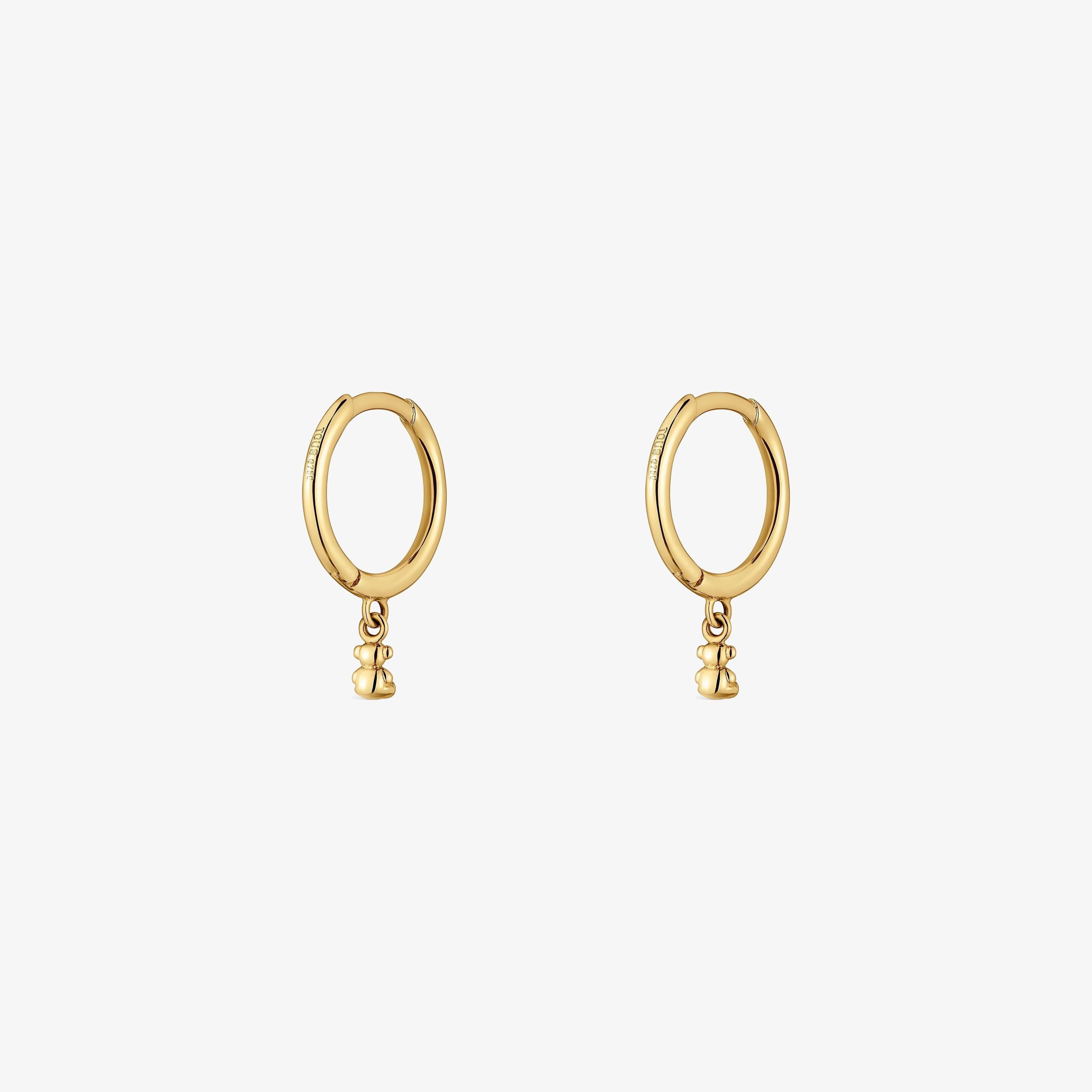 18K solid gold and bear charm Hoop earrings Bold Bear