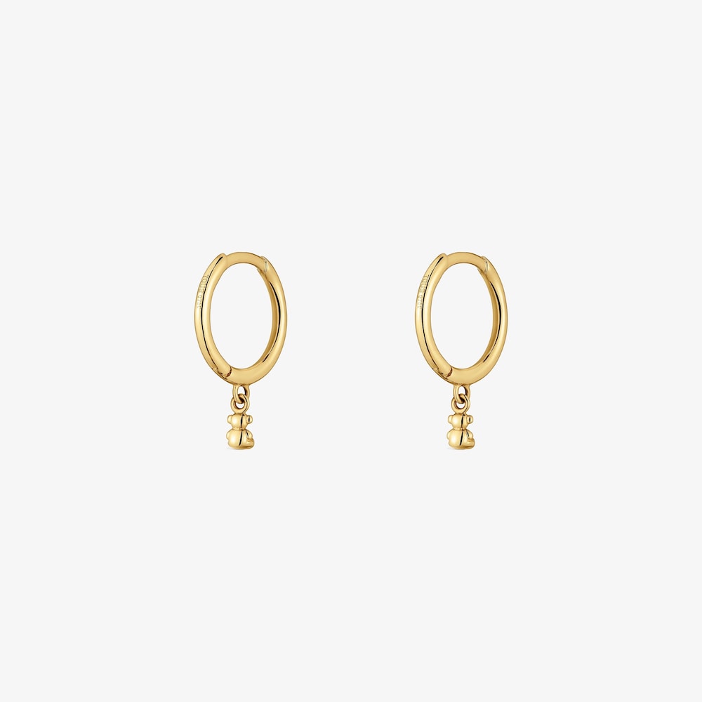 18K solid gold and bear charm Hoop earrings Bold Bear