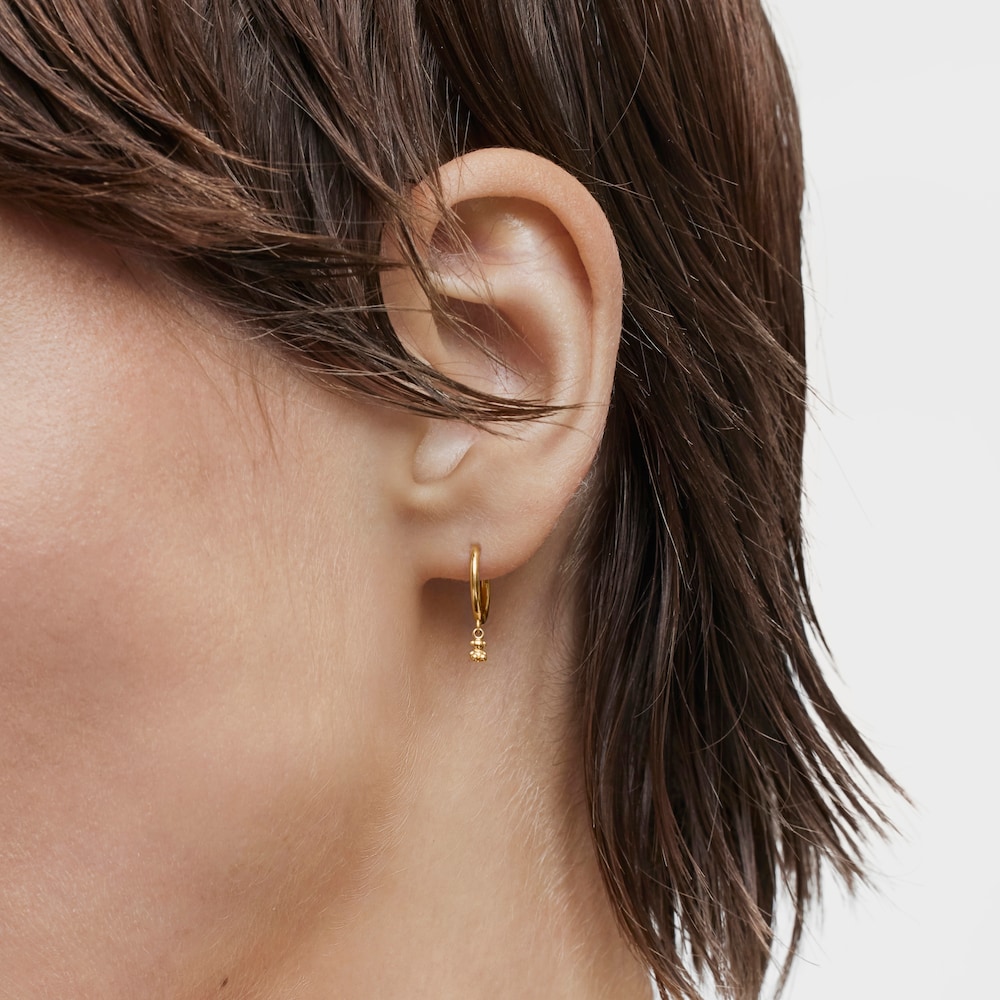 18K solid gold and bear charm Hoop earrings Bold Bear