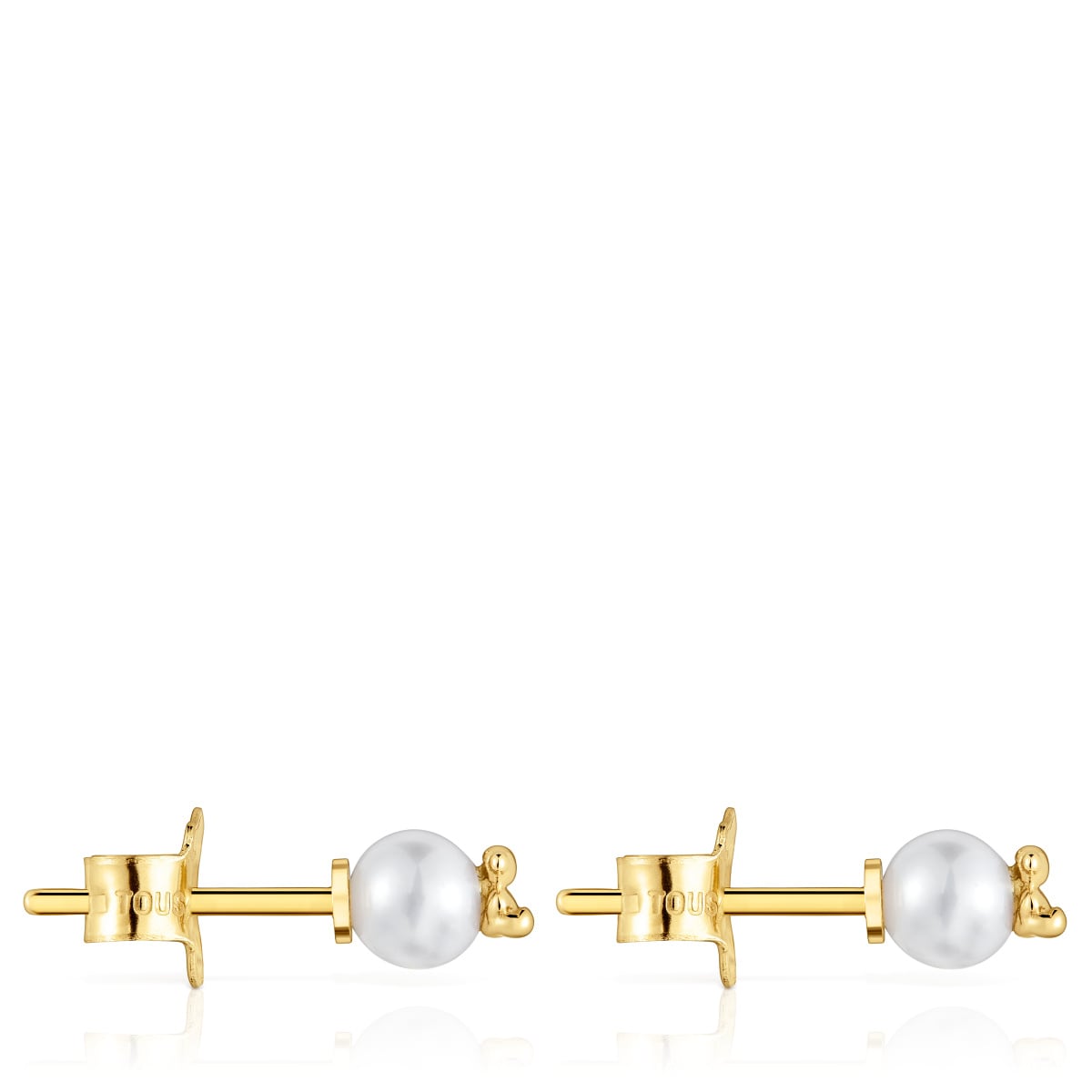 Gold Earrings with cultured pearl and bear charm Bold Bear