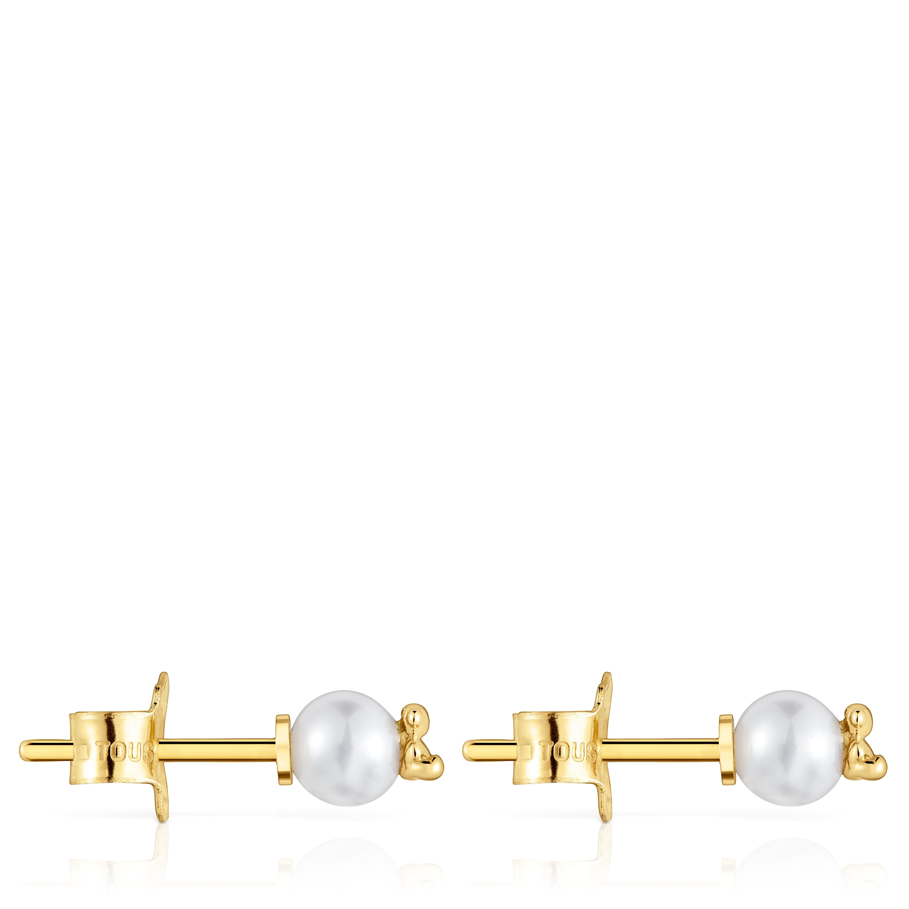 Gold Earrings with cultured pearl and bear charm Bold Bear