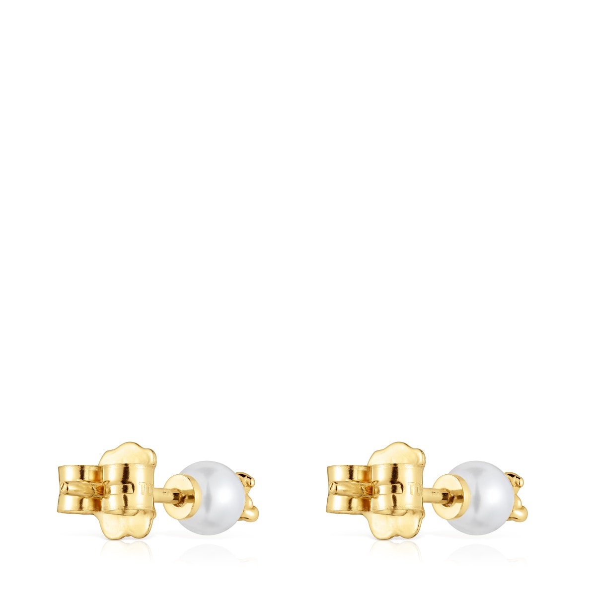 Gold Earrings with cultured pearl and bear charm Bold Bear
