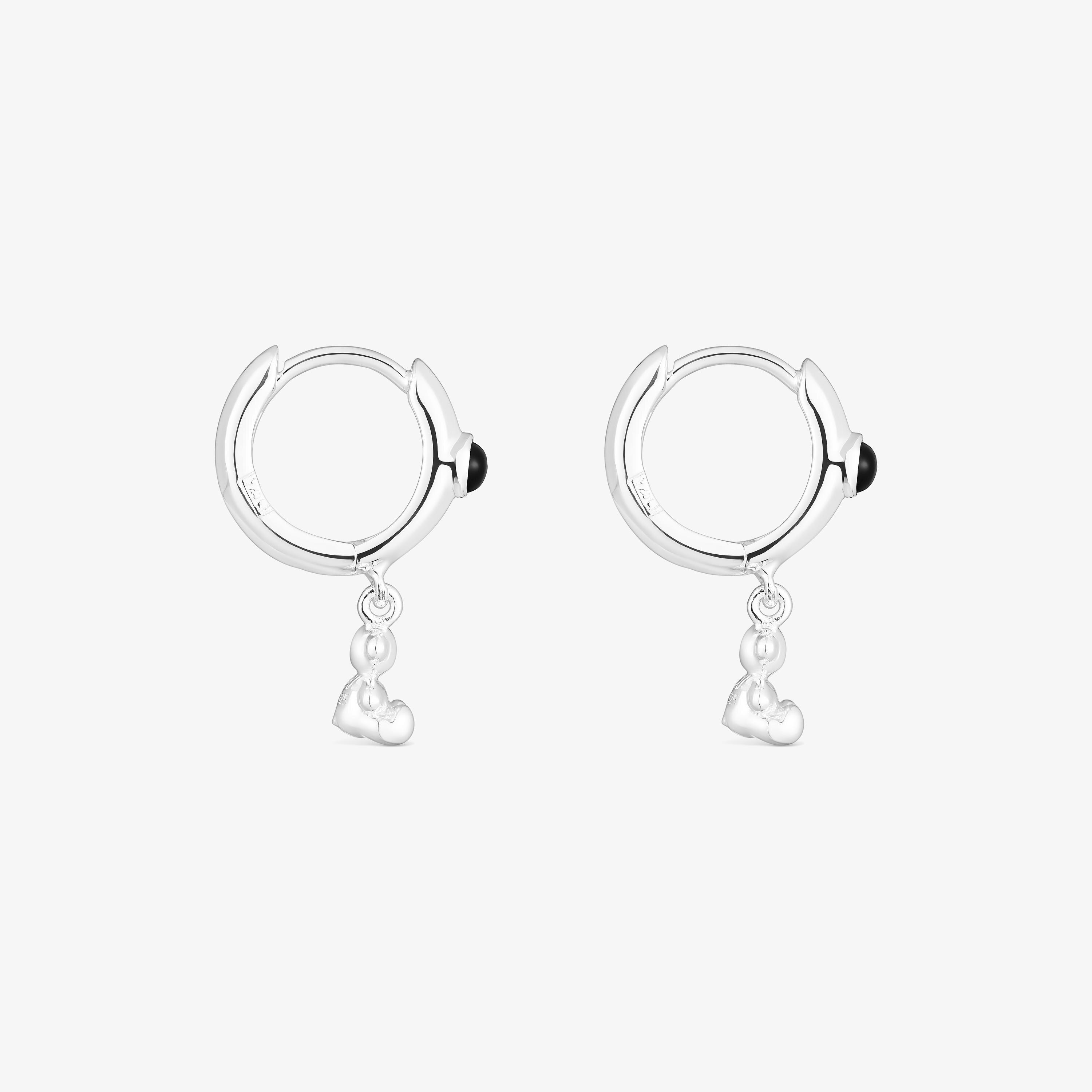 Silver Bold Bear Hoop earrings with onyx and bear charm