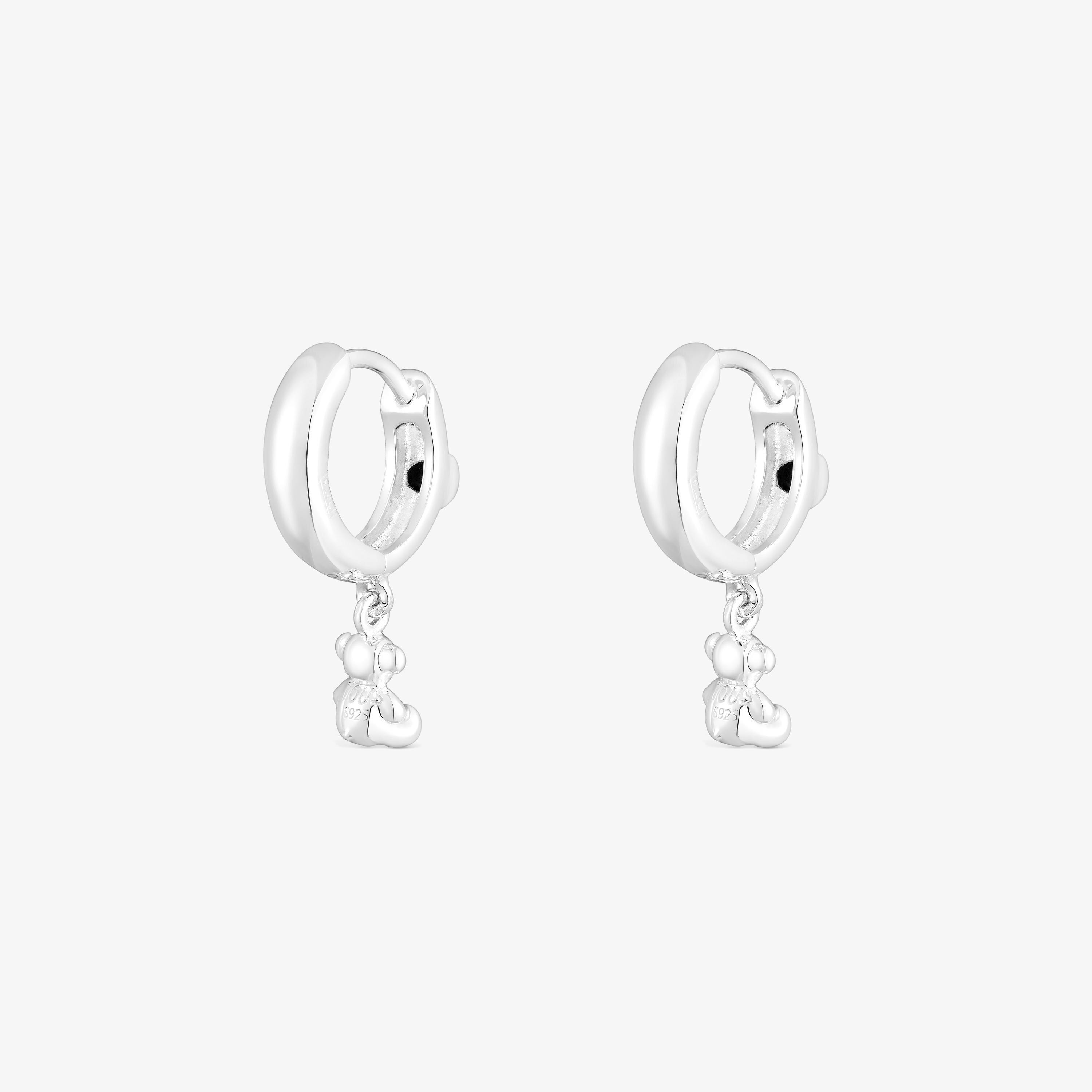 Silver Bold Bear Hoop earrings with onyx and bear charm
