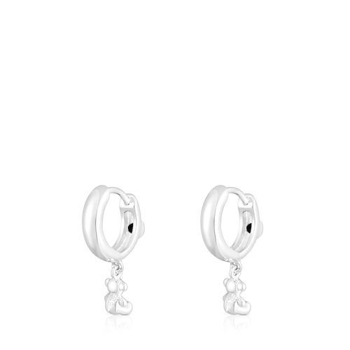 Silver Bold Bear Hoop earrings with onyx and bear charm