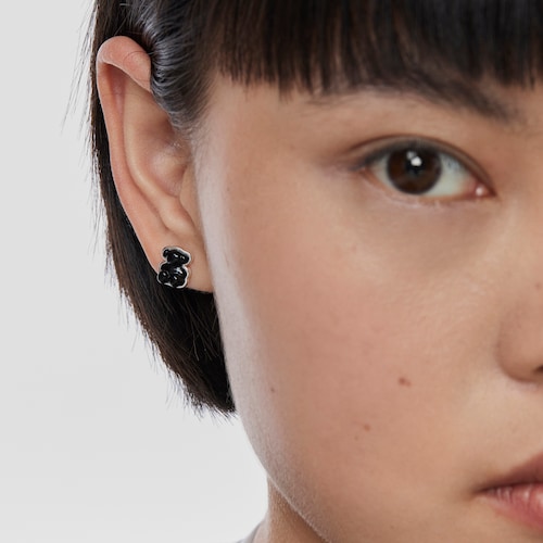 Brincos urso em prata com &oacute;nix Bold Bear