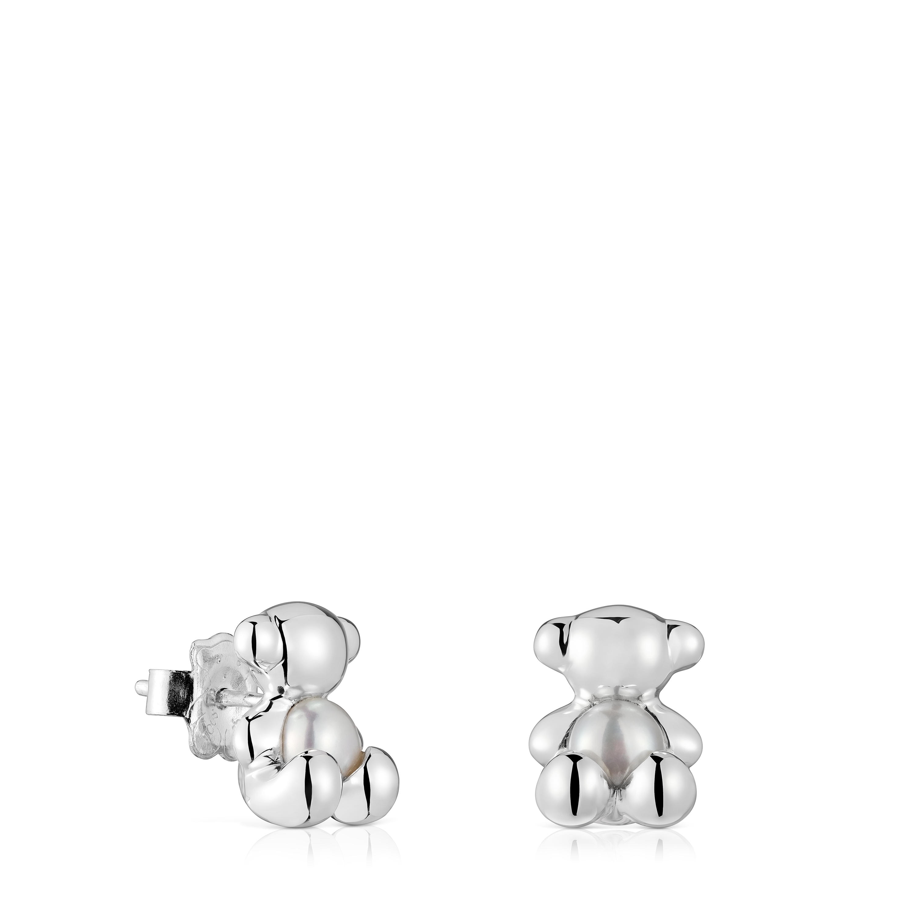Pendientes oso pequeños de plata y perla cultivada Bold Bear image number 0