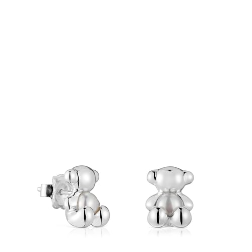 Small bear Earrings in silver and pearl Bold Bear