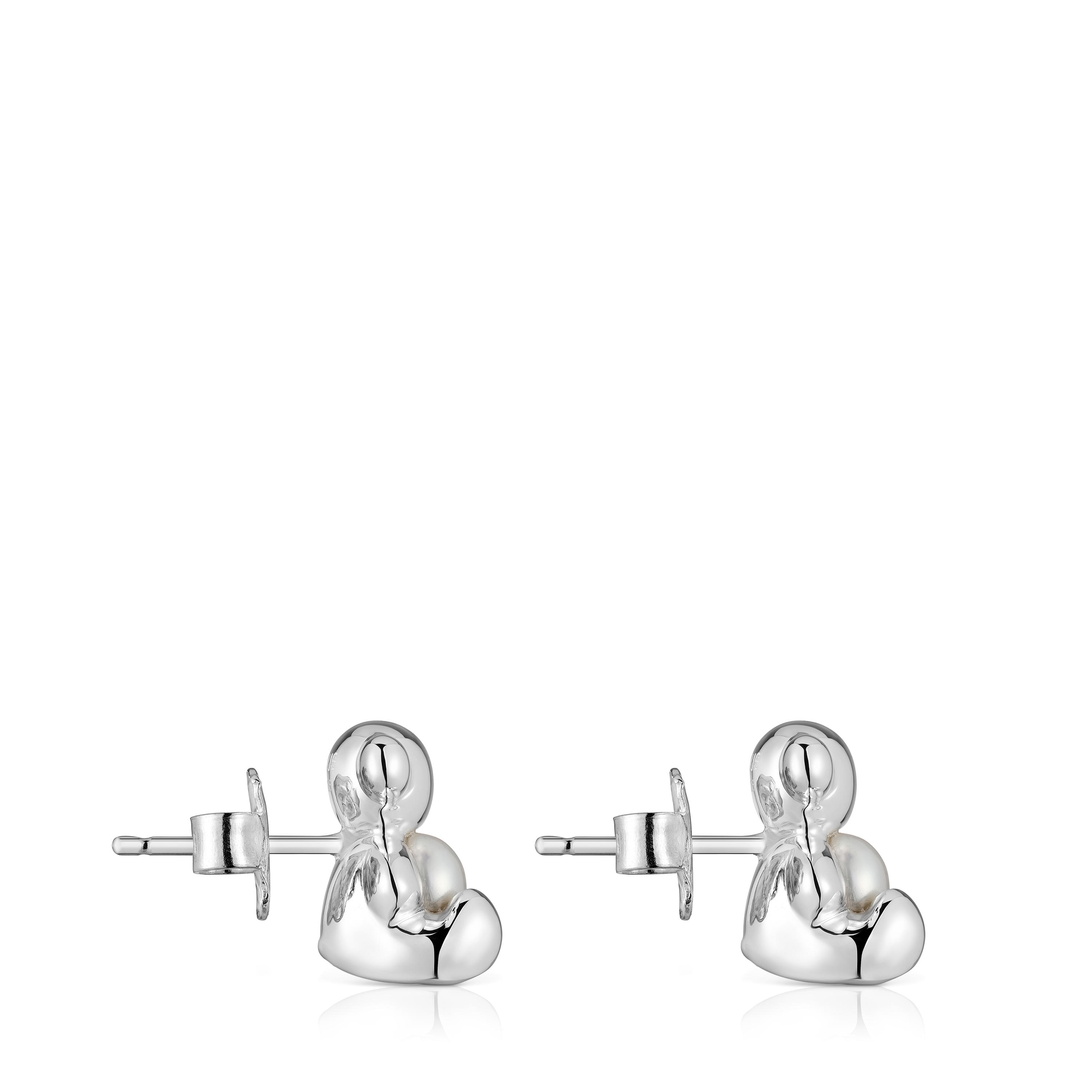 Pendientes oso pequeños de plata y perla cultivada Bold Bear image number 1