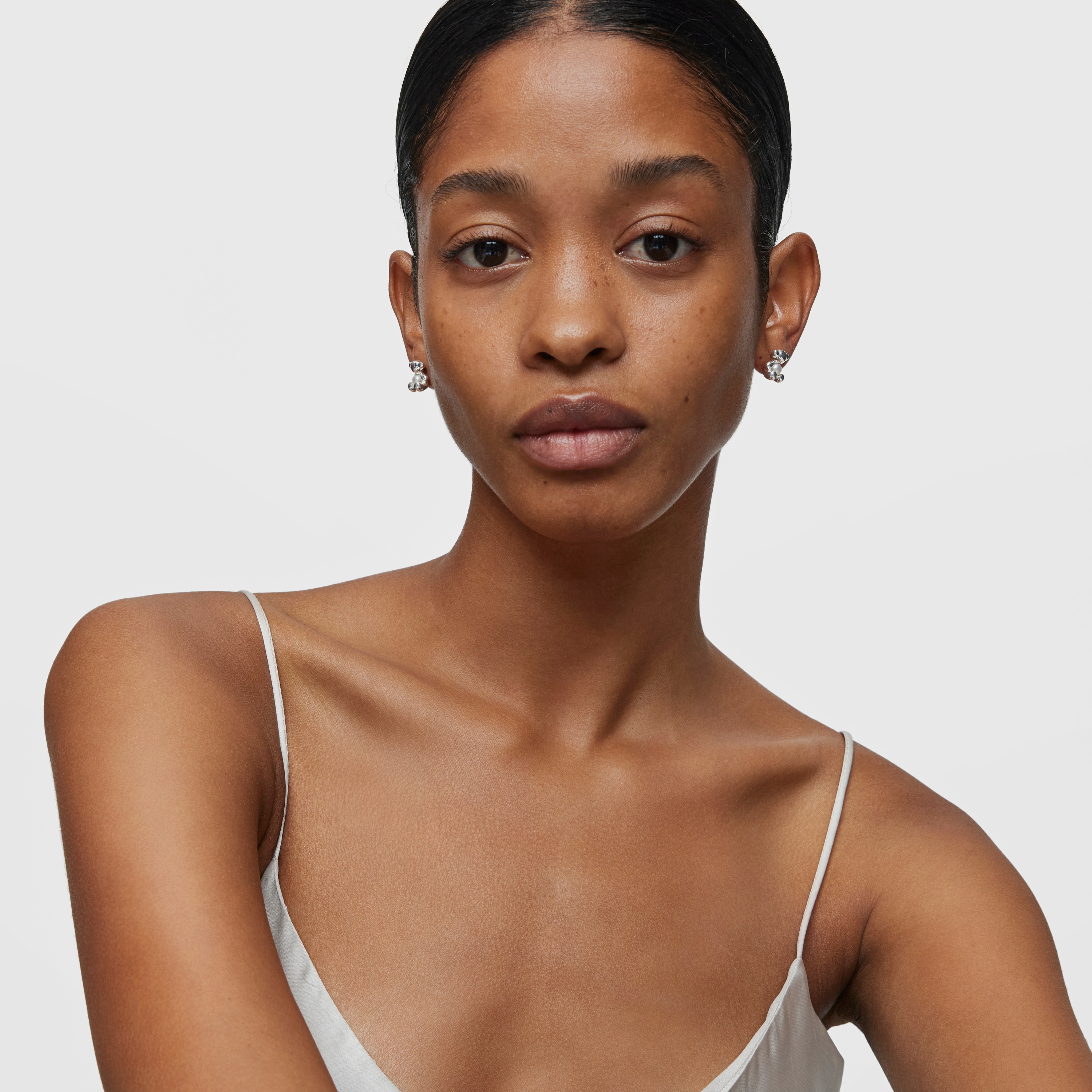 Small bear Earrings in silver and pearl  Bold Bear