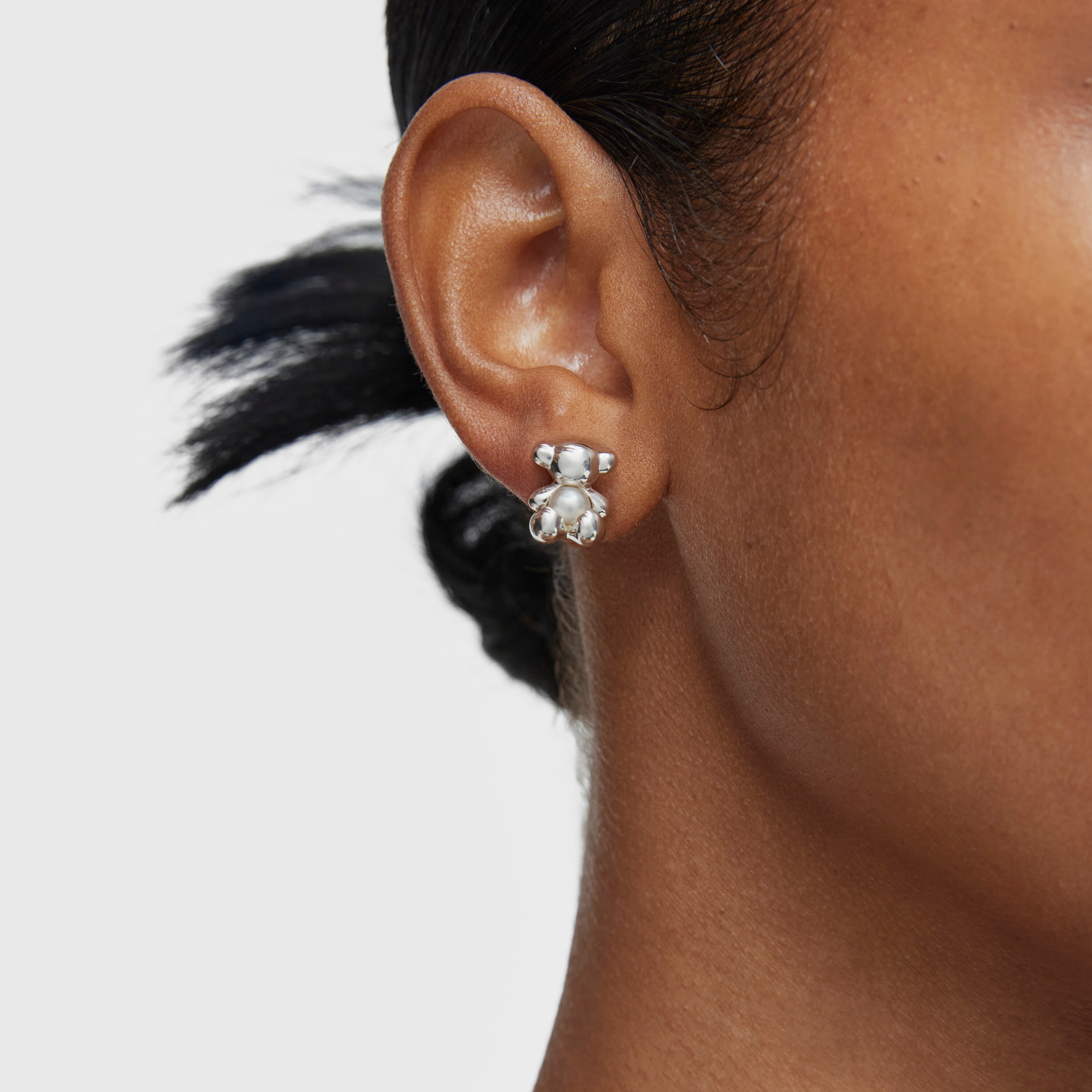 Small bear Earrings in silver and pearl  Bold Bear