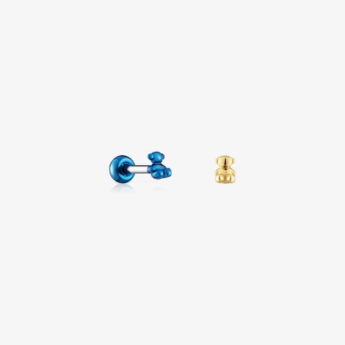 Pack de piercings d'orella d'acer IP daurat i blau Bold Bear