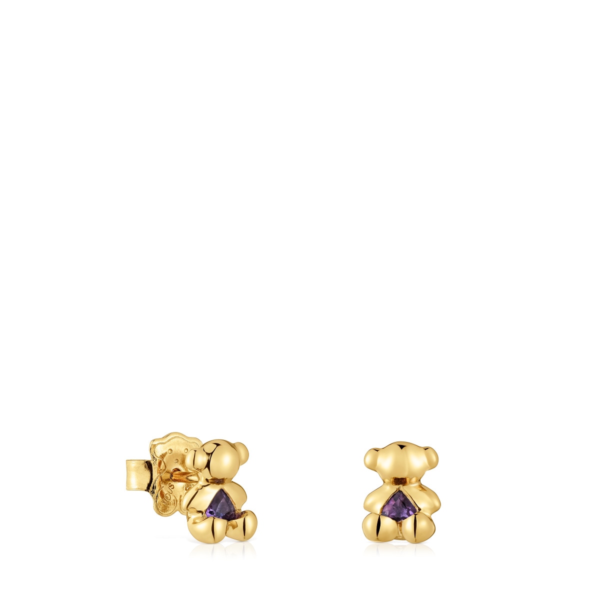 Pendientes oso pequeños con baño de oro 18 kt sobre plata y amatista Bold Bear