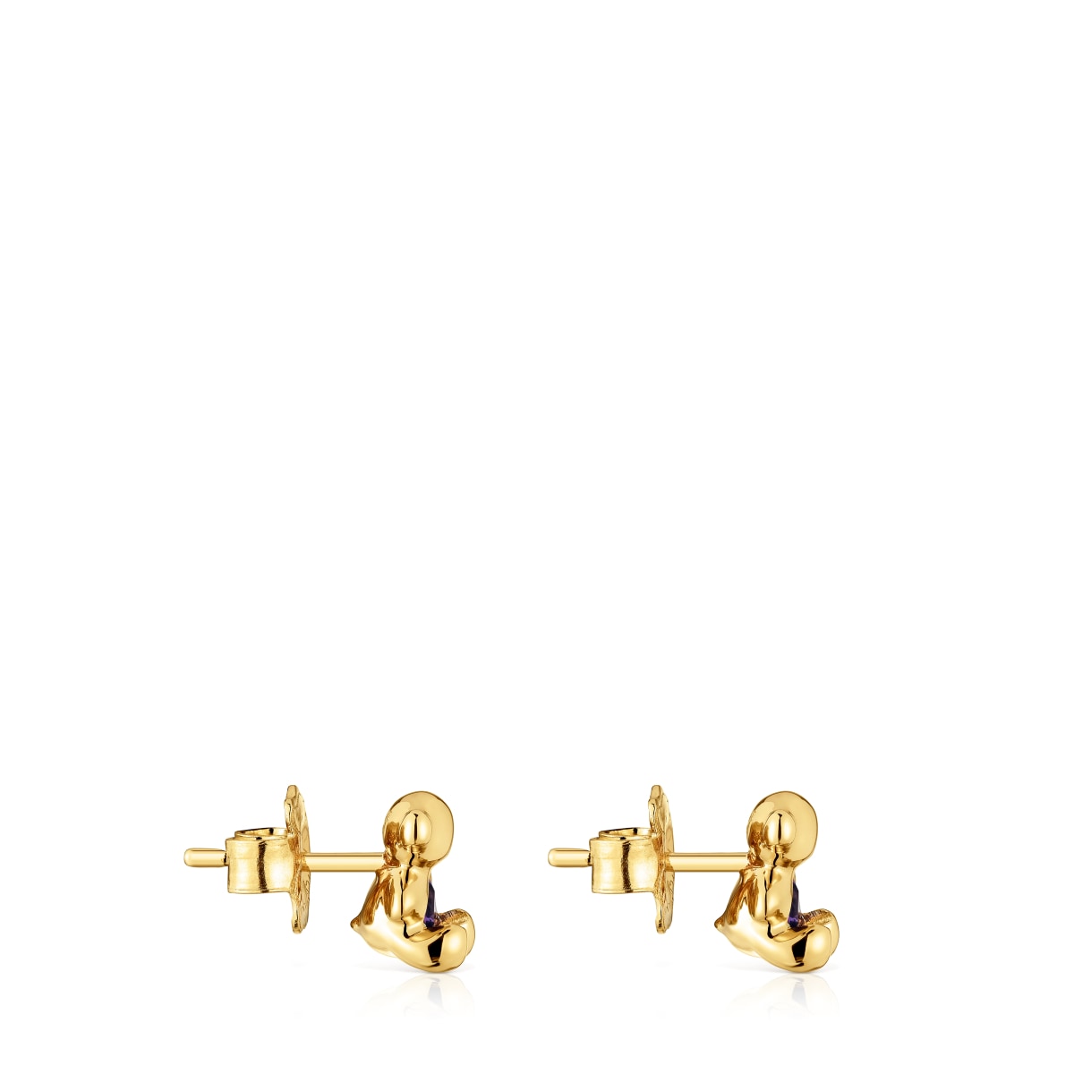 Pendientes oso pequeños con baño de oro 18 kt sobre plata y amatista Bold Bear