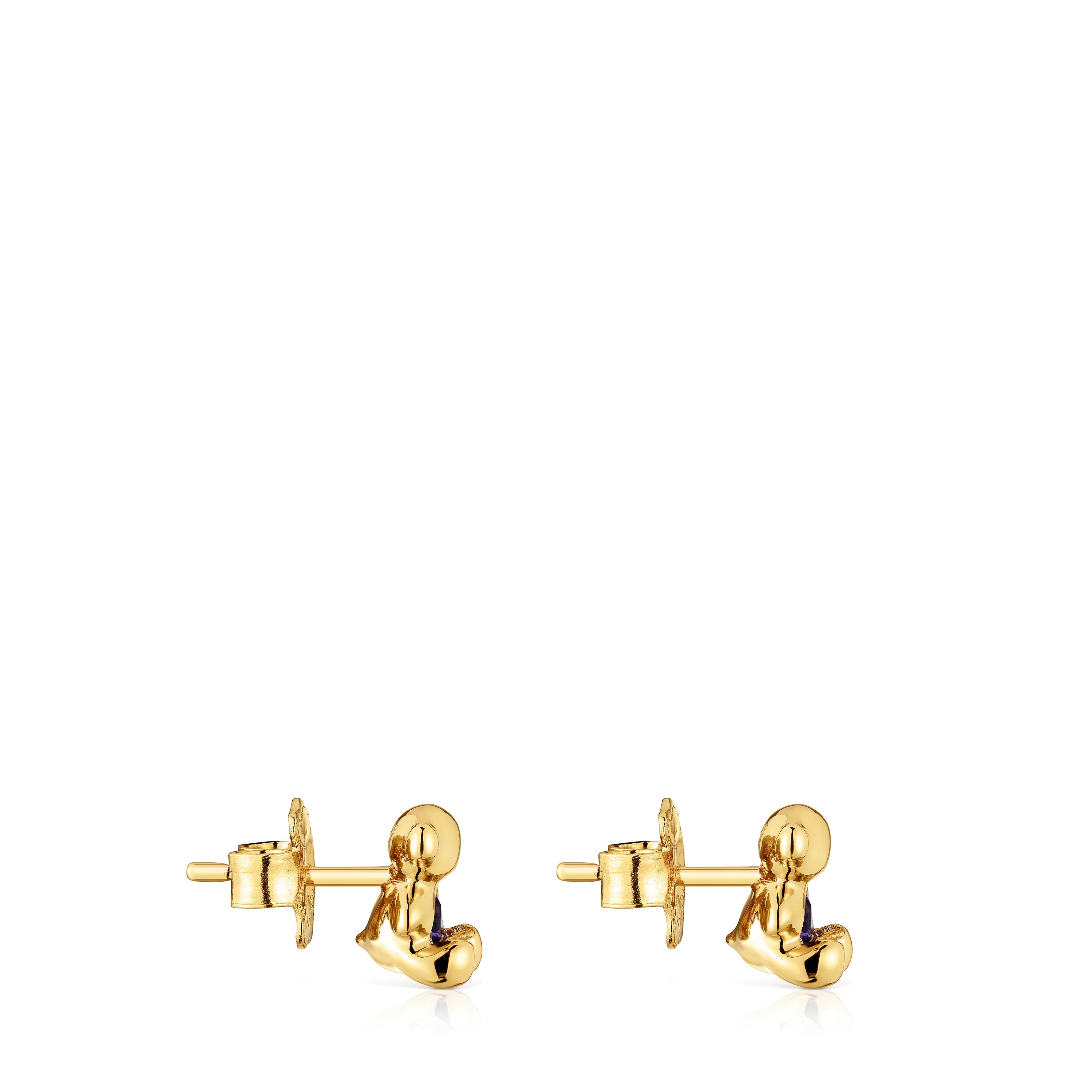 Pendientes oso pequeños con baño de oro 18 kt sobre plata y amatista Bold Bear