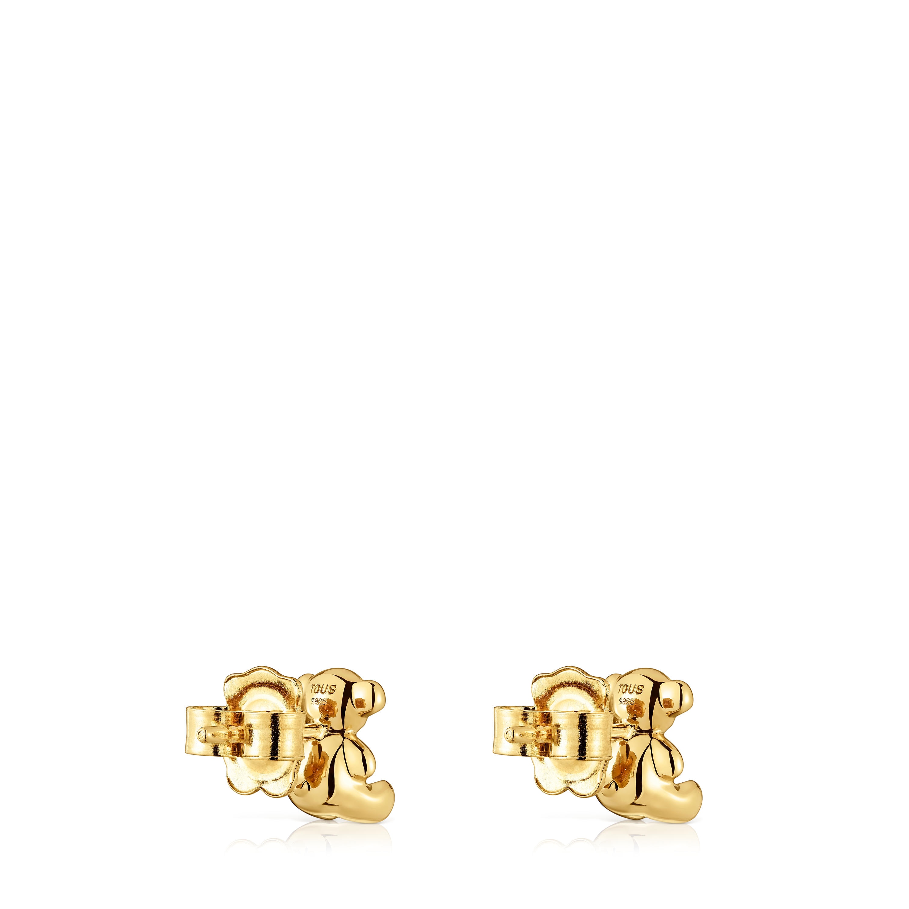 Pendientes oso pequeños con baño de oro 18 kt sobre plata y amatista Bold Bear