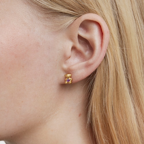 Small bear Earrings with 18kt gold plating over silver and amethyst Bold Bear