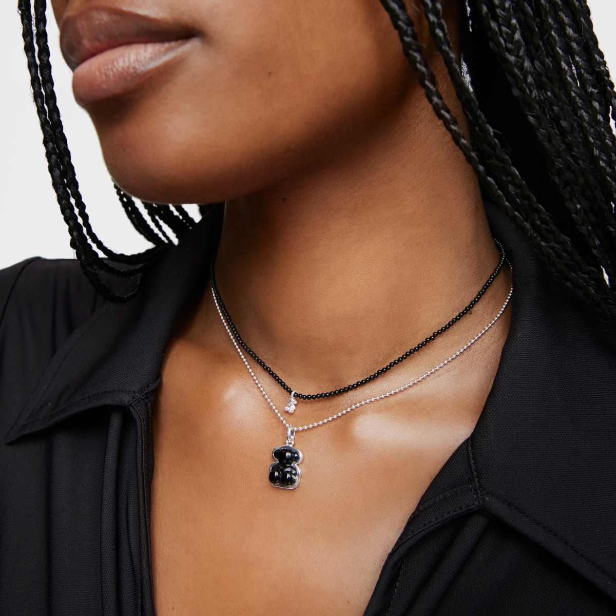 Silver Bold Bear pendant with onyx image number 4